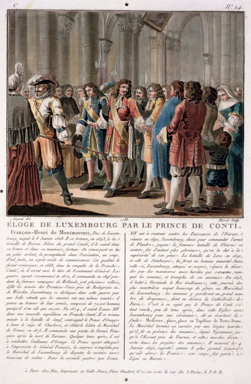 Conti Prensi (1664-1709), Jean Baptiste Morret (fl.1790-1820), 1788 (renkli gravür) tarafından oyulmuş Neerwinden Savaşı