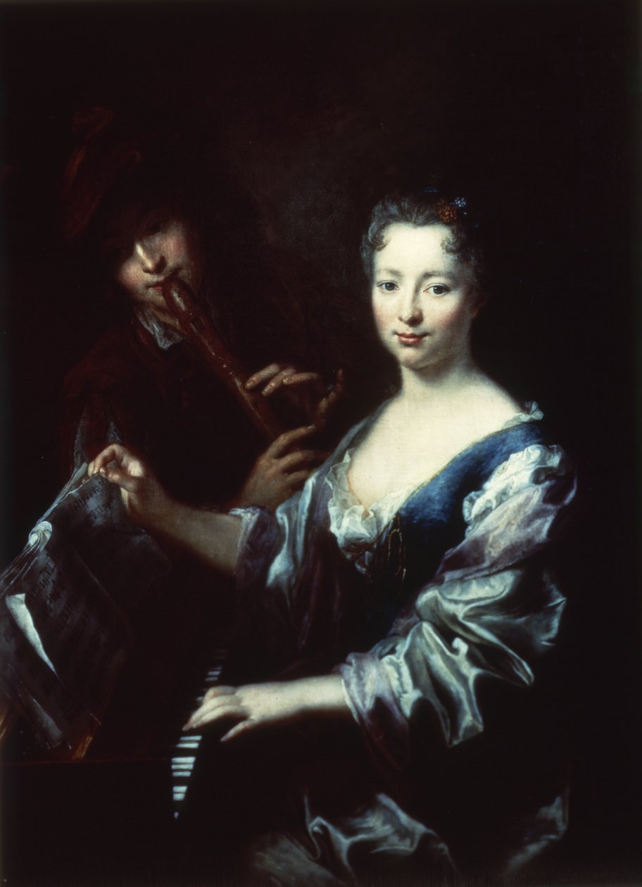 Bir spinet ve bir flütçü oynayan Bayan by Antoine Pesne