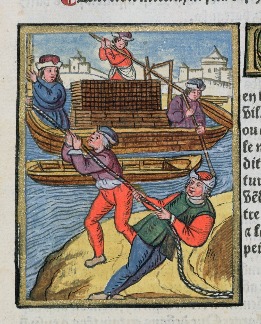 Sen Nehri üzerinde ahşap nakliyesi, 'Ordonnances Royaux de la Juridiction de la Prevote des Marchands de la Ville de Paris', 1528 (kağıt üzerinde wc und guaj) by Antoine Verard