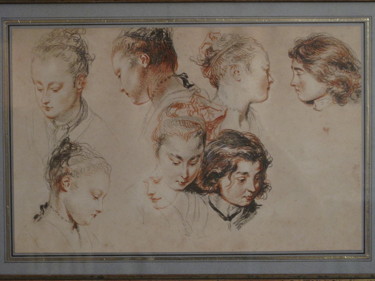 Genç bayan kafaları ile eskiz çizimleri by Jean Antoine Watteau