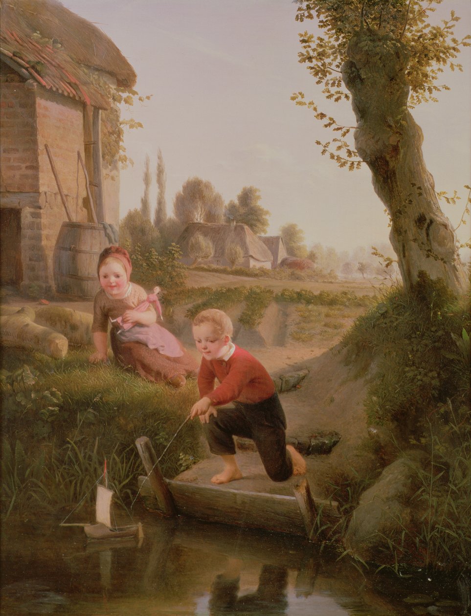 Bir tekne ile oynayan iki çocuk by François Antoine de Bruycker