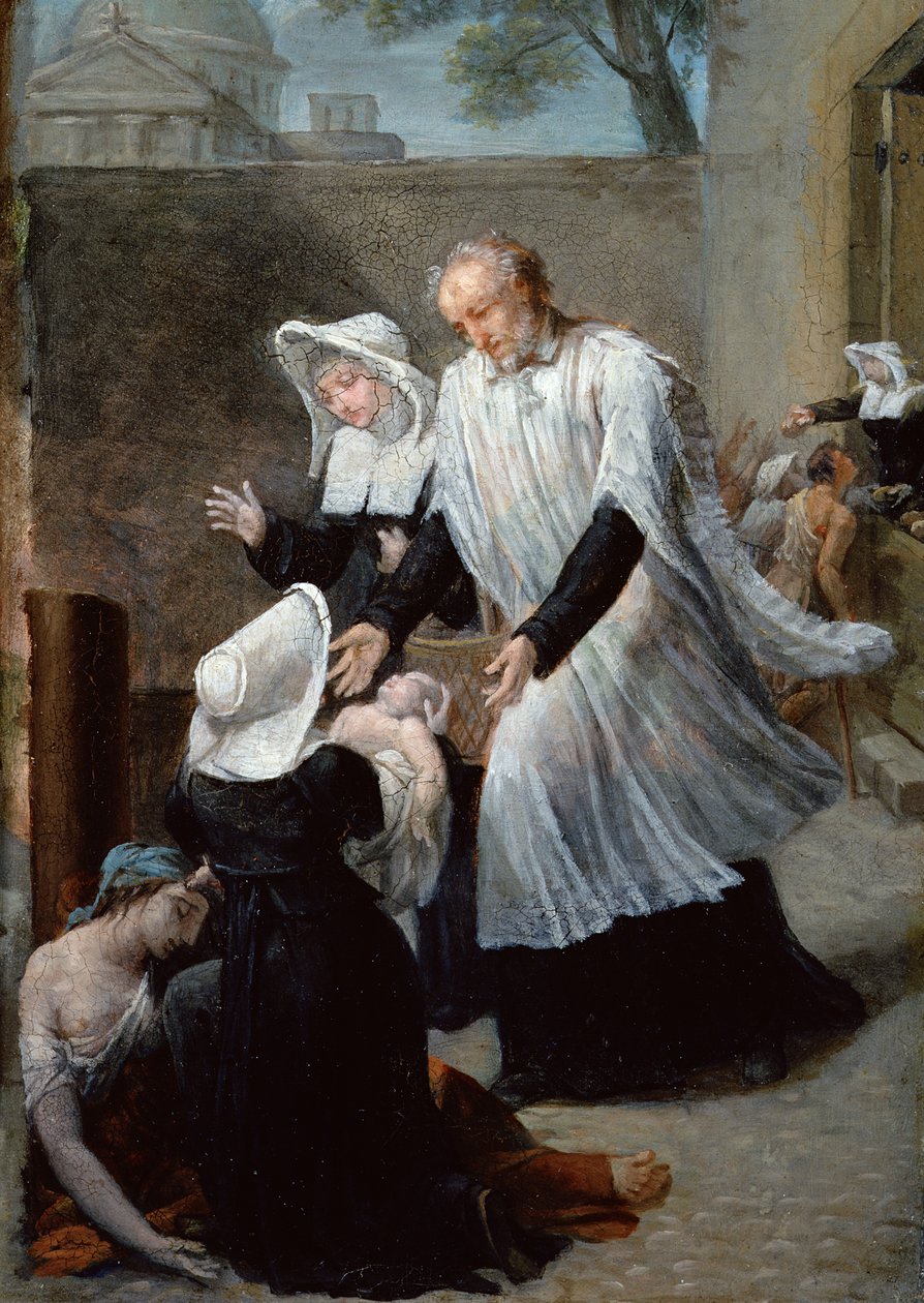 St. Vincent de Paul Vebalı Hastaya Yardım Eder by Antoine Ansiaux