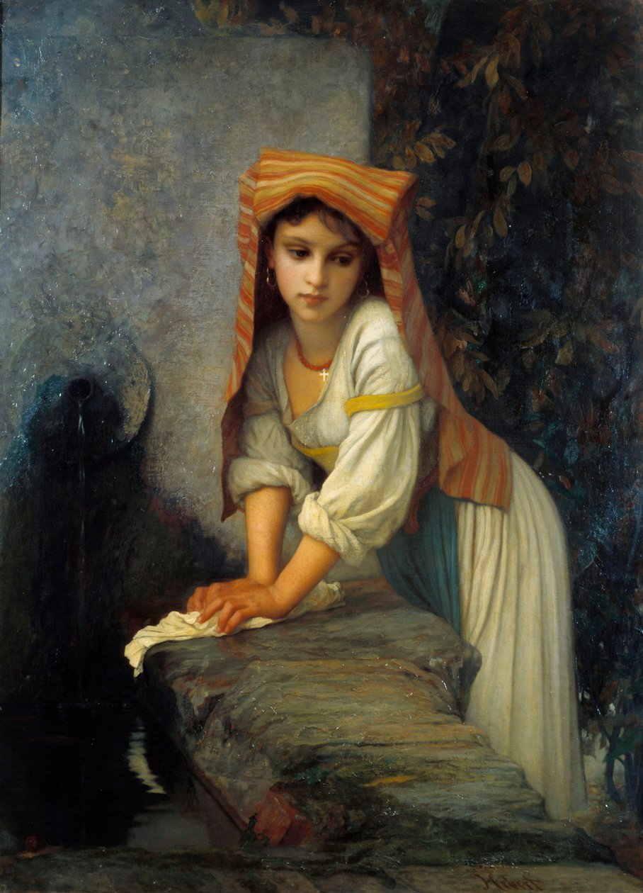 Ernest Hebert (1817-1908) tarafından genç lavandiere Tablosu 19. yüzyıl Güneşi. 0,88x1,2 m Paris, Musee Hebert by Antoine Auguste Ernest Herbert or Hebert