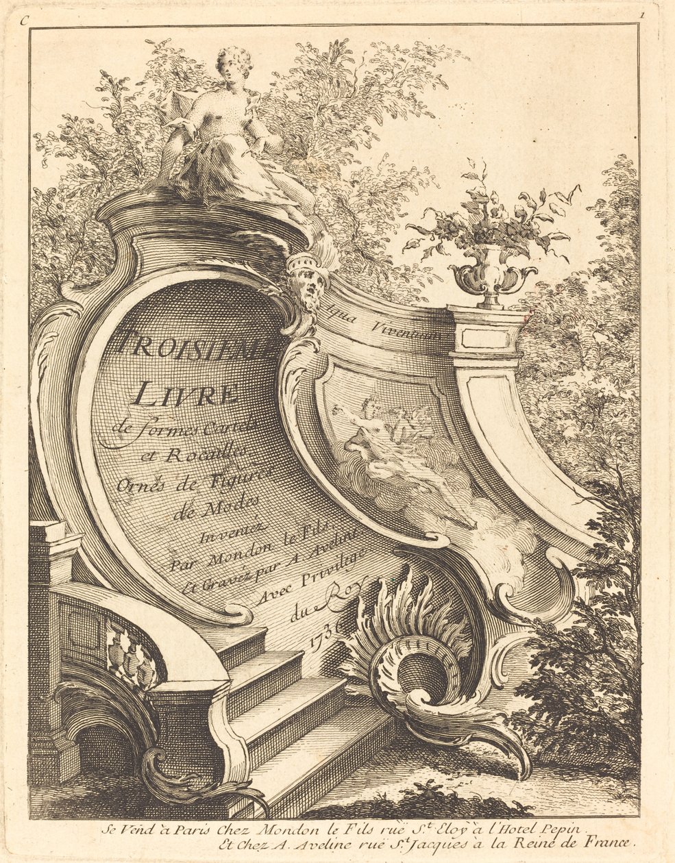 Şekillerin üçüncü kitabı Karteller ve Rocailles (Başlık Sayfası) by Antoine Aveline after Jean Mondon