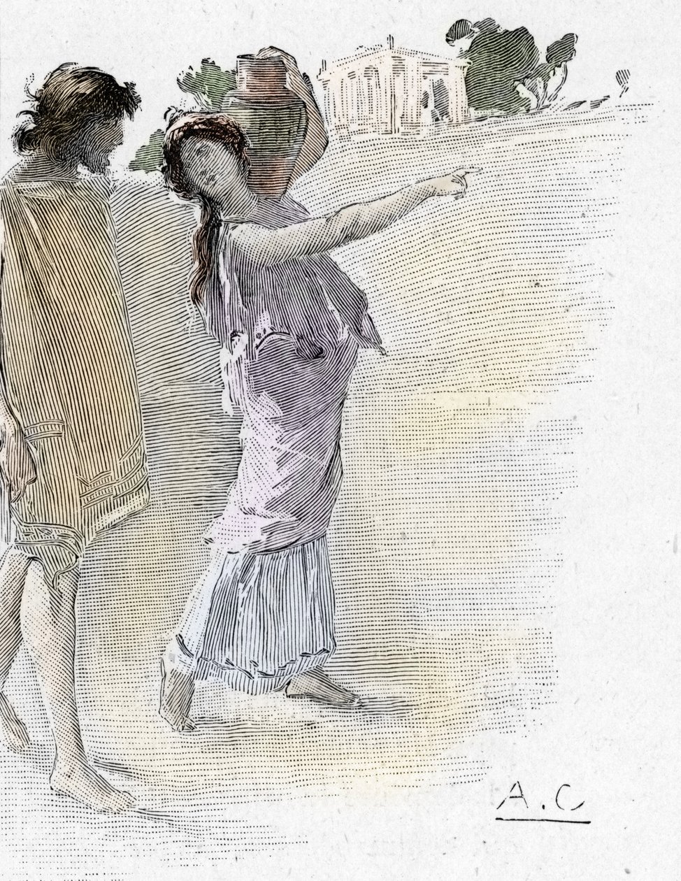 Odyssee d'Homere: şarkı VII: Homeros'tan Odyssey: Alcinoos (Alkinous) sarayına genç bir kız kılığında gelen Athena'nın yardım ettiği Odysseus) Yunan şair Homere'nin (Dyssey) “Odyssee” için Antoine Calbet'nin (1860-1944) illüstrasyonu Ho by Antoine Calbet