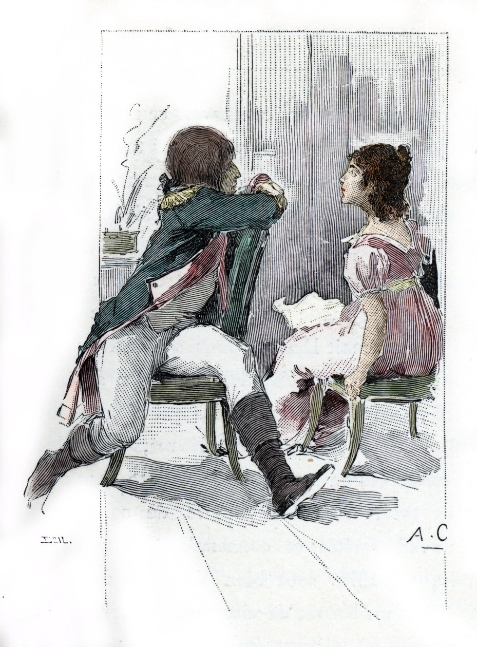 Napolyon Bonapart'ın (1769-1821) nişanlısı Desiree Clary (1777-1860) ile portresi c. Nisan 1795 (Desiree Clary'nin Napolyon Bonapart ile nişanlandığı zamanki portresi, Nisan 1795) Antoine Calbet'nin çizimi “Napoleon et les femmes”ten alıntılar by Antoine Calbet