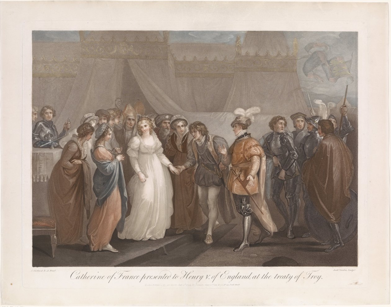 Catherine van Valois en koning Fransa'dan Hendrik V van Engeland Catharine, Truva Antlaşması'nda İngiltere Kralı V. Henry'ye sunuldu (nesne üzerindeki başlık) by Antoine Cardon