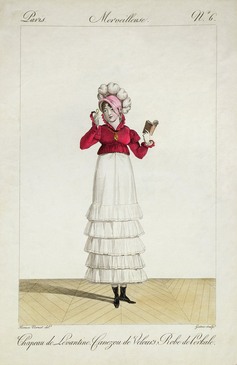 Levanten şapkalı, katmanlı etekli ve kadife ceketli bir bayan, Georges Jacques Gatin (1773-1831) tarafından 1797