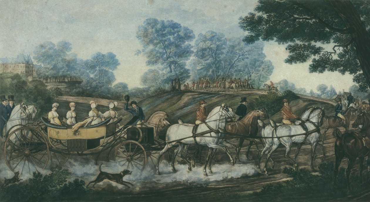 19. yüzyılın başlarında Philibert Louis Debucourt (1755-1832) tarafından kazınmış av toplantısı by Antoine Charles Horace Vernet