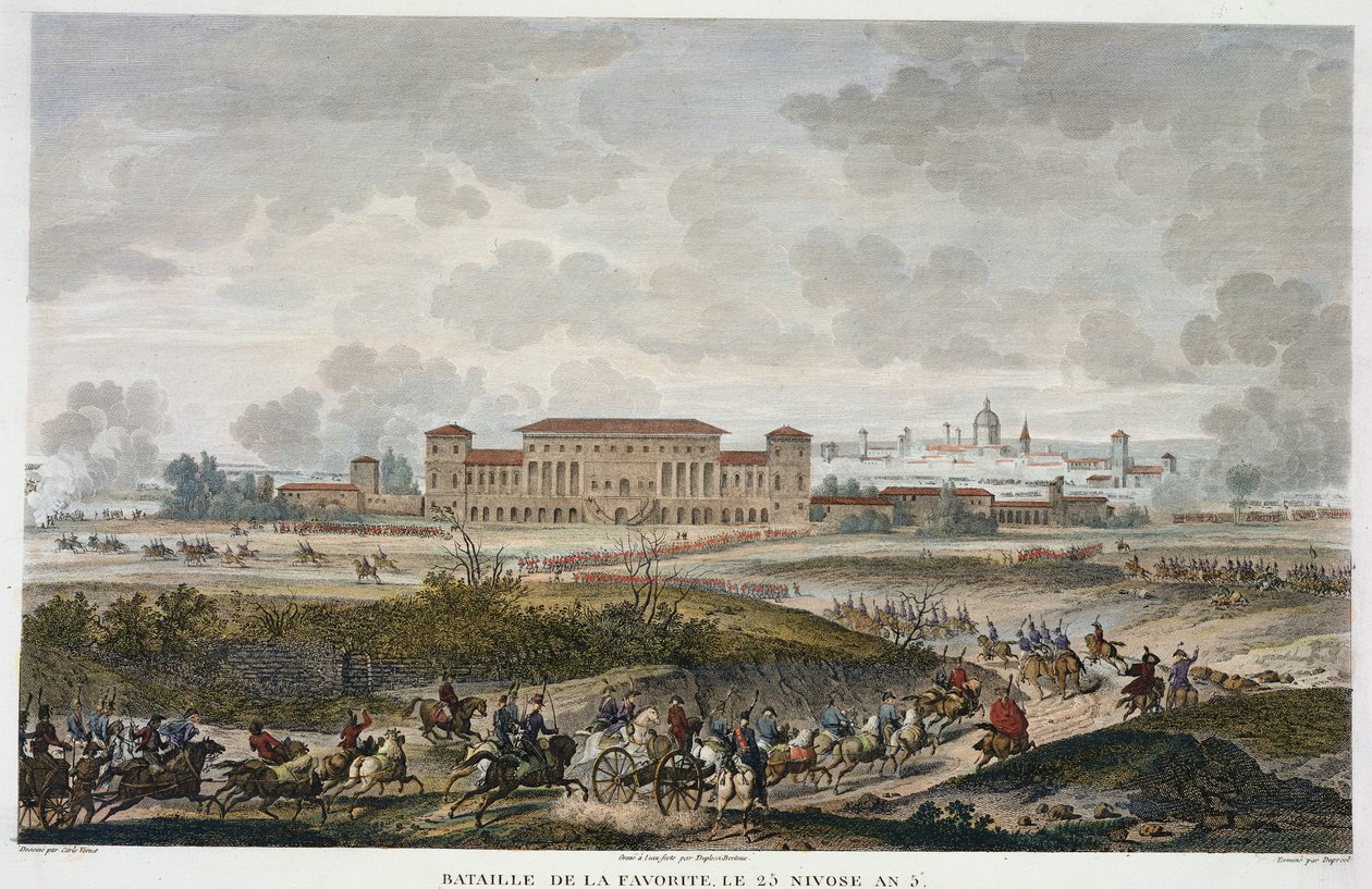 La Favourite Savaşı, 25 Nivose, 5. Yıl (Ocak 1797), Jean Duplessi-Bertaux (1747-1819) (aquatint) tarafından kazınmış by Antoine Charles Horace Vernet