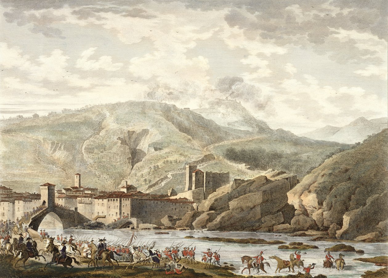 Millesimo Muharebesi, 25 Germinal, 4. Yıl (Nisan 1796), Jean Duplessi-Bertaux (1747-1819) (aquatint) tarafından gravür by Antoine Charles Horace Vernet