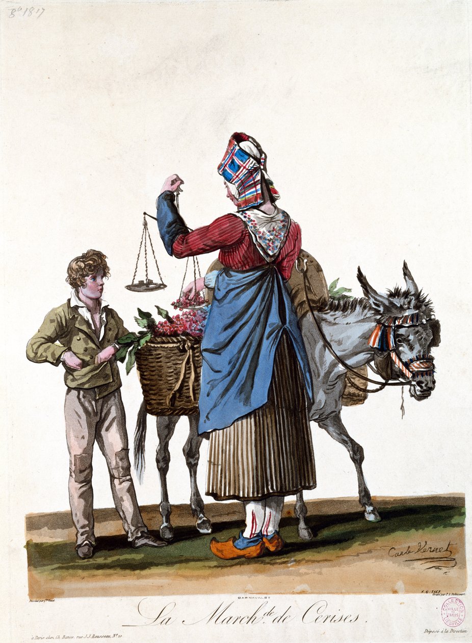 Kiraz Satıcısı, Philibert Louis Debucourt (1755-1832) tarafından oyulmuş by Antoine Charles Horace Vernet