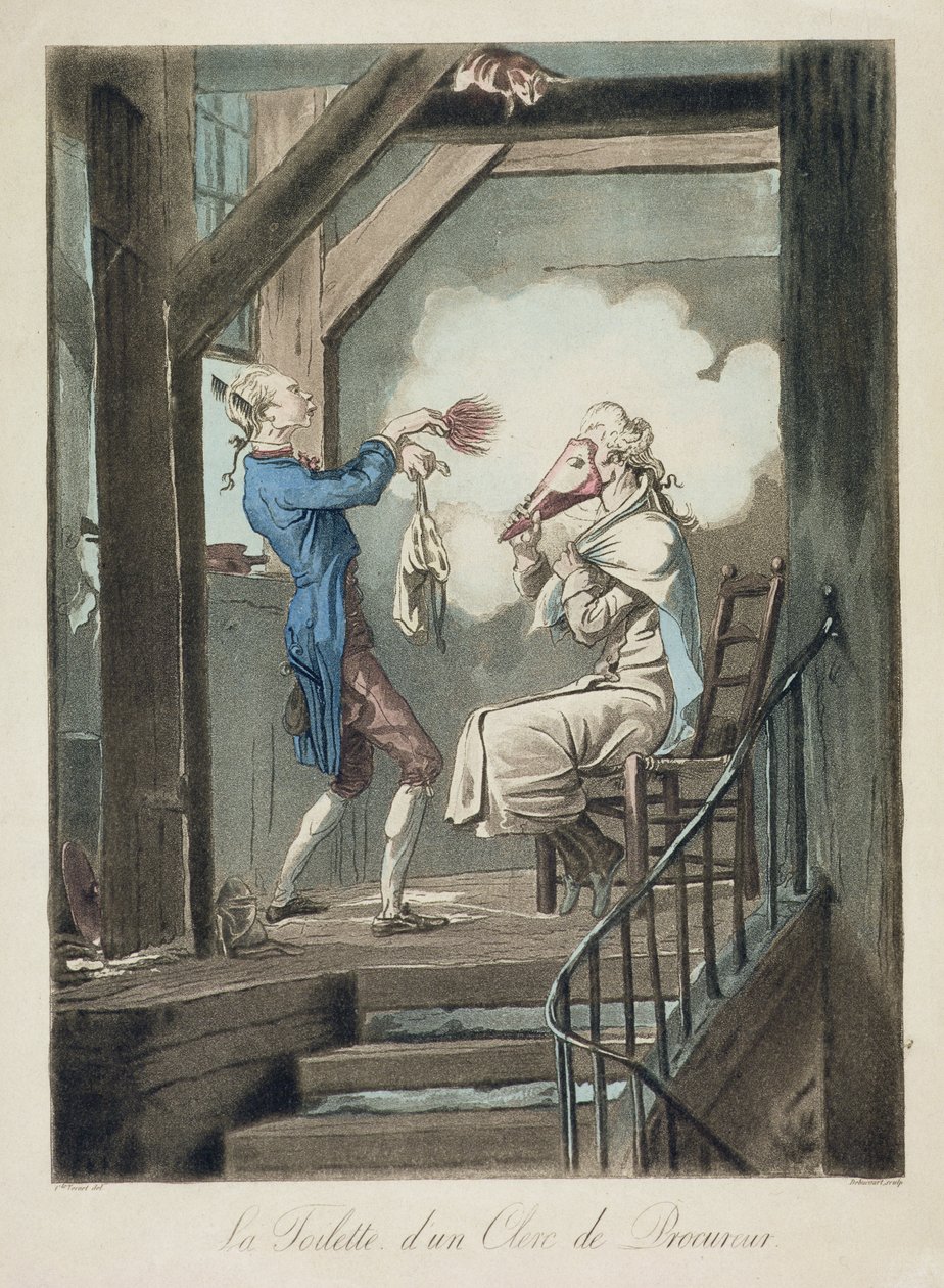 Bir Avukat Katibinin Tuvaleti, Philibert Louis Debucourt (1755-1832) tarafından oyulmuş by Antoine Charles Horace Vernet
