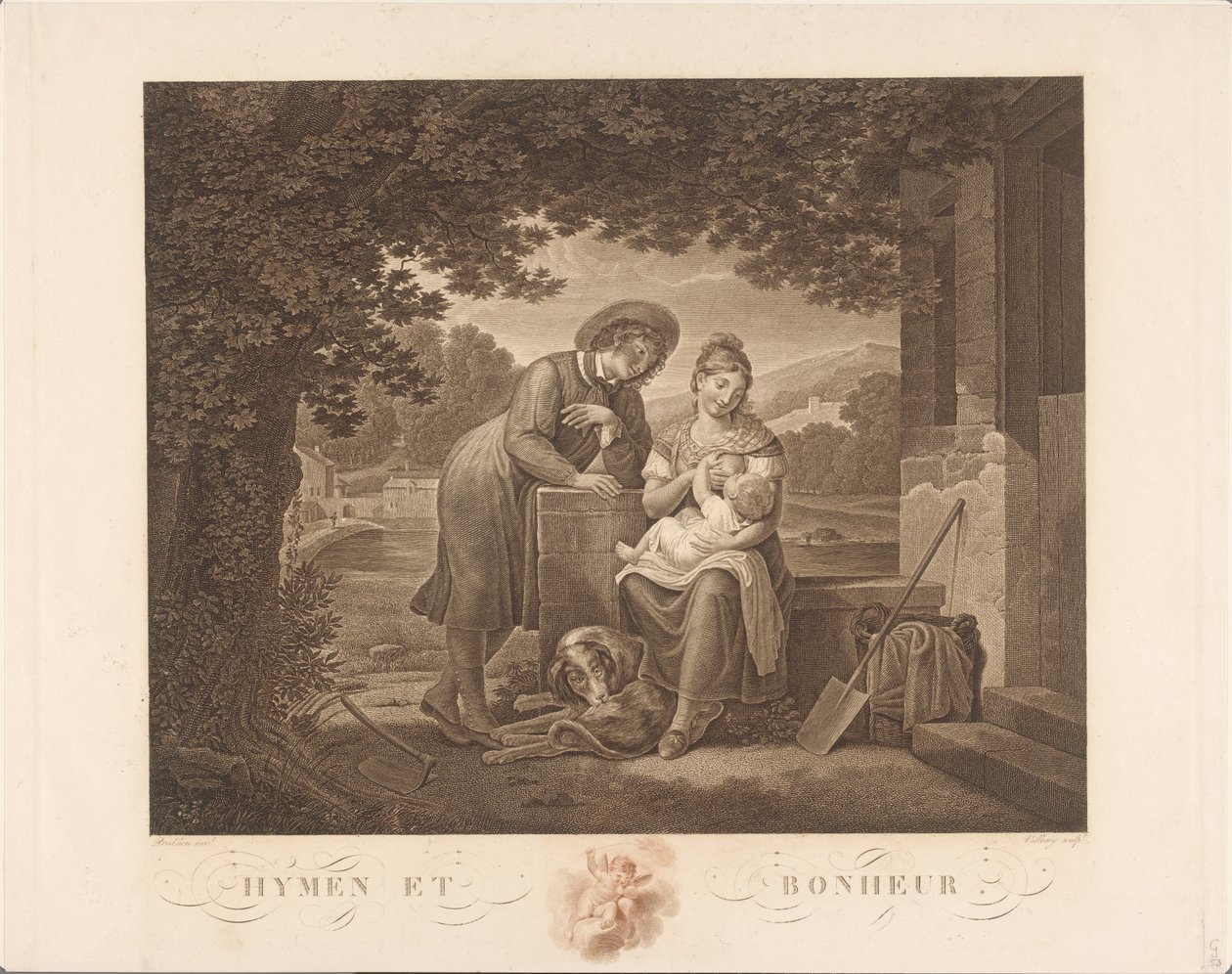 Hymen et Bonheur köpeği olan genç bir aile (nesne üzerindeki başlık) by Antoine Claude François Villerey