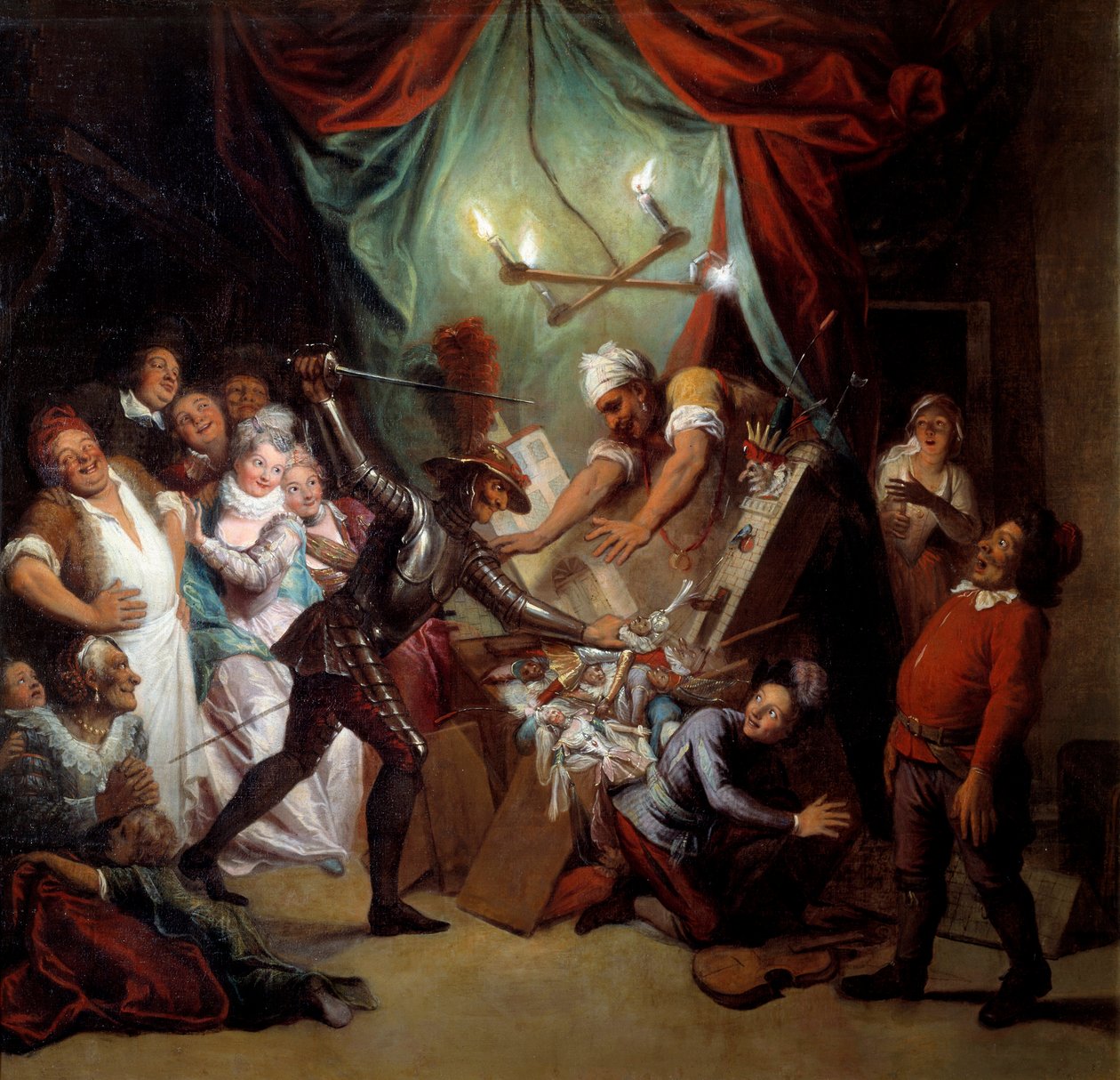 Don Kişot, Moors olduğunu düşündüğü kuklaları yıkıyor. Miguel de Cervantes Saavedra