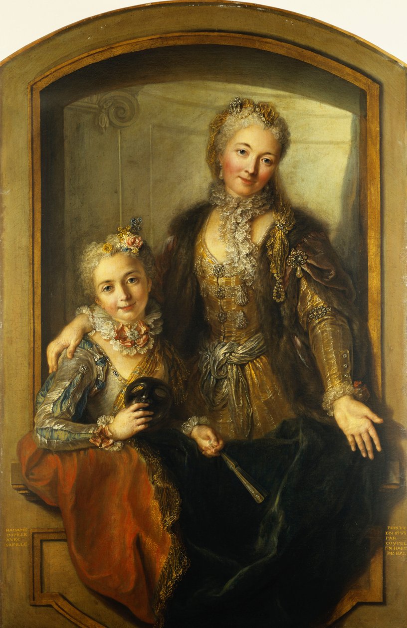 Madam Dupille ve Kızının Orta Beden, Pencerede Balo Önlükleri İçinde Portresi, 1733 by Antoine Coypel