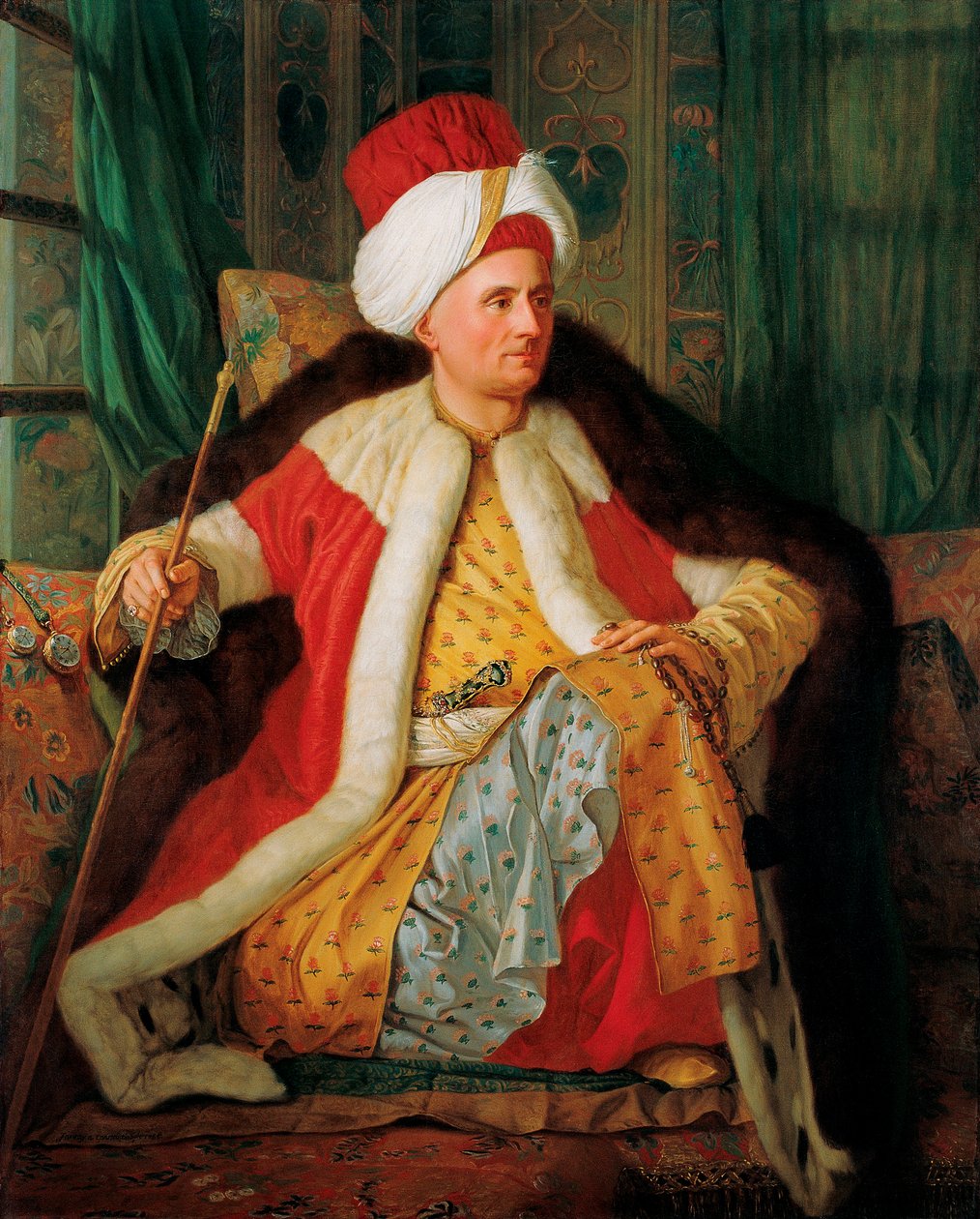 Charles Gravier de Vergennes (1719-1787) diplomatının Türk kıyafetleri içinde portresi (Vergennes Charles Gravier Kontu ve Fransız Büyükelçisinin Türk Kıyafetleri içinde Portresi) - Antoine de Favray (1706-1791), tuval üzerine yağlıboya by Antoine Favray