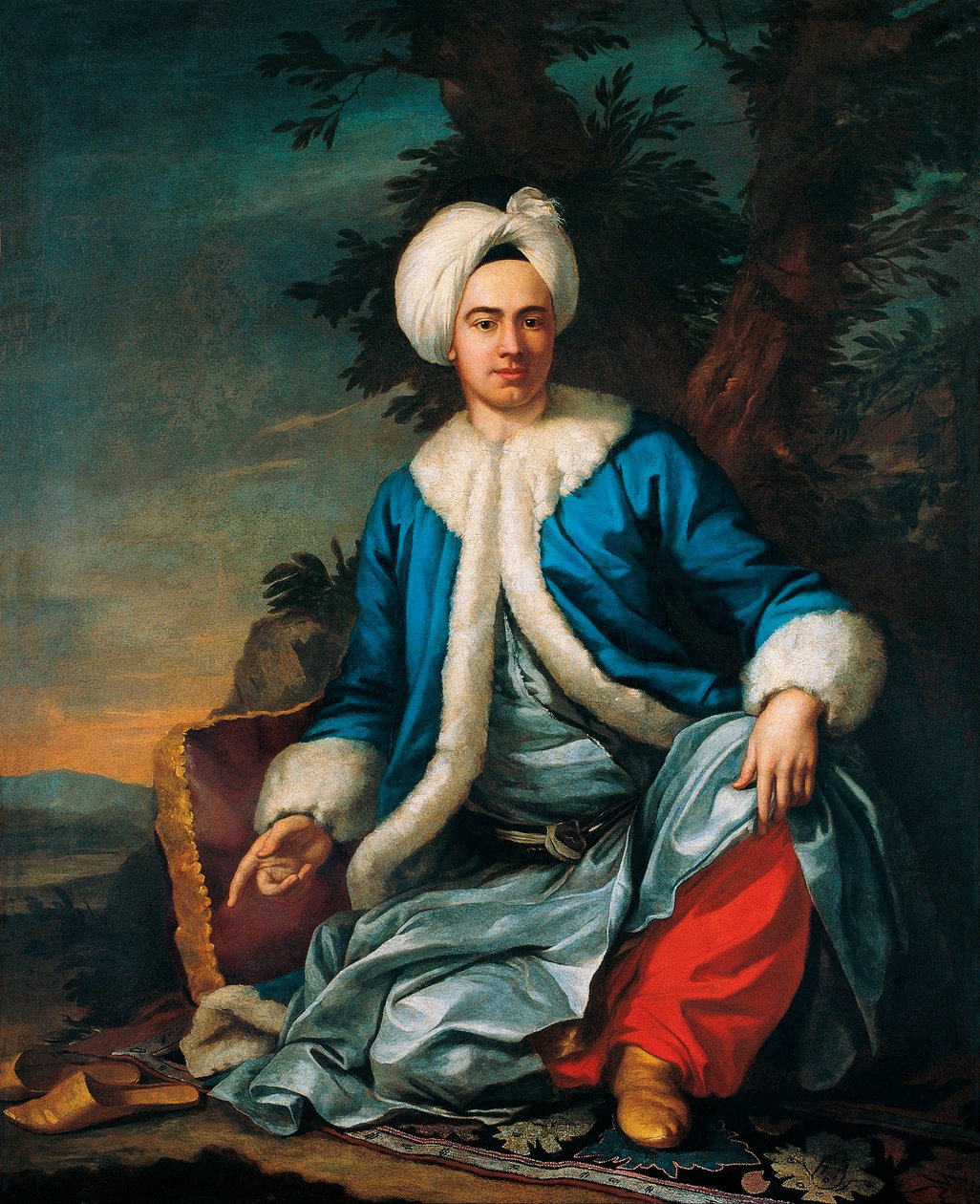 Türk Kostümlü Bir Avrupalı ​​Portresi - Antoine de Favray (1706-1791), tuval üzerine yağlıboya (146x119 cm), 18. yüzyılın ikinci yarısı, Fransız sanatı - Pera Müzesi, İstanbul (Türkiye) by Antoine Favray