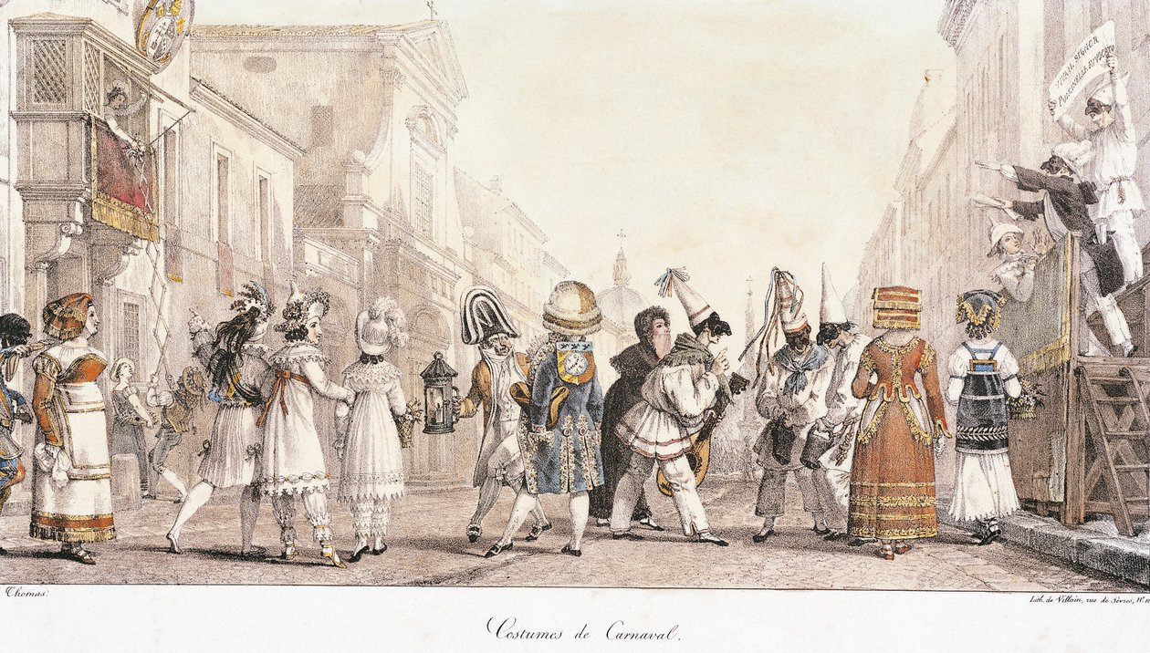 Karnaval kostümleri, Antoine-Jean-Baptiste Thomas (1791-1833), sulu boya. İtalya by Antoine Jean Baptiste Thomas
