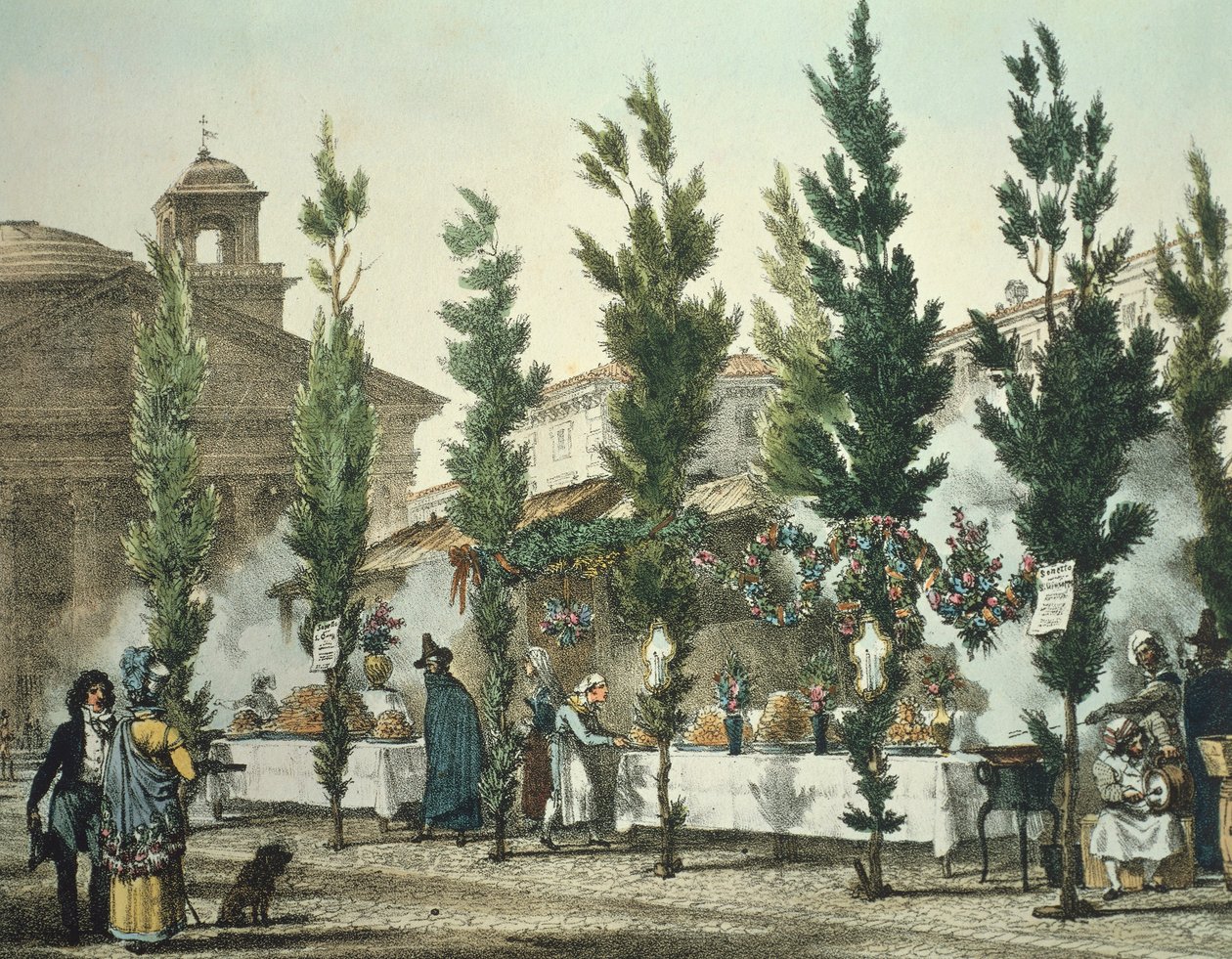İtalya, Roma, Pantheon sokak gıda satıcıları, Antoine Jean-Baptiste Thomas, yazdır by Antoine Jean Baptiste Thomas