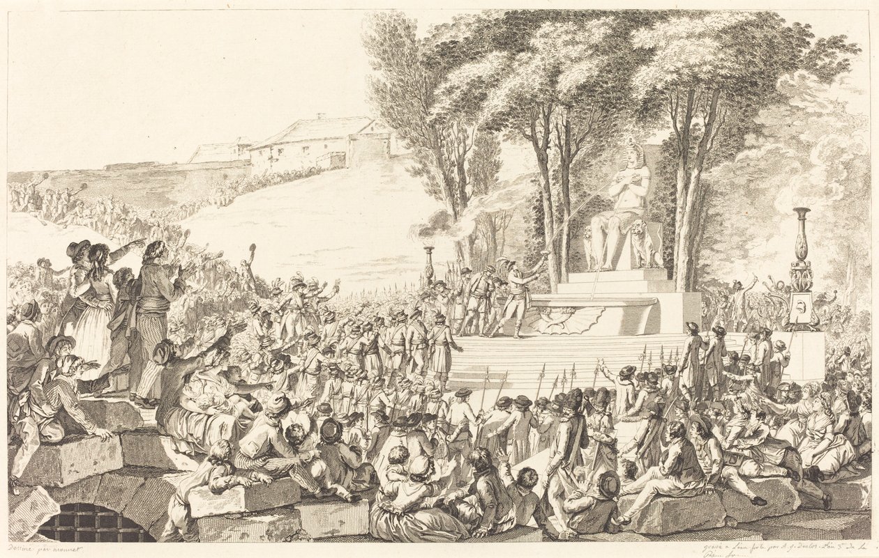 Bastille enkazı üzerindeki Yenilenme Çeşmesi, 10 Nisan 1793 by Antoine Jean Duclos after Charles Monnet