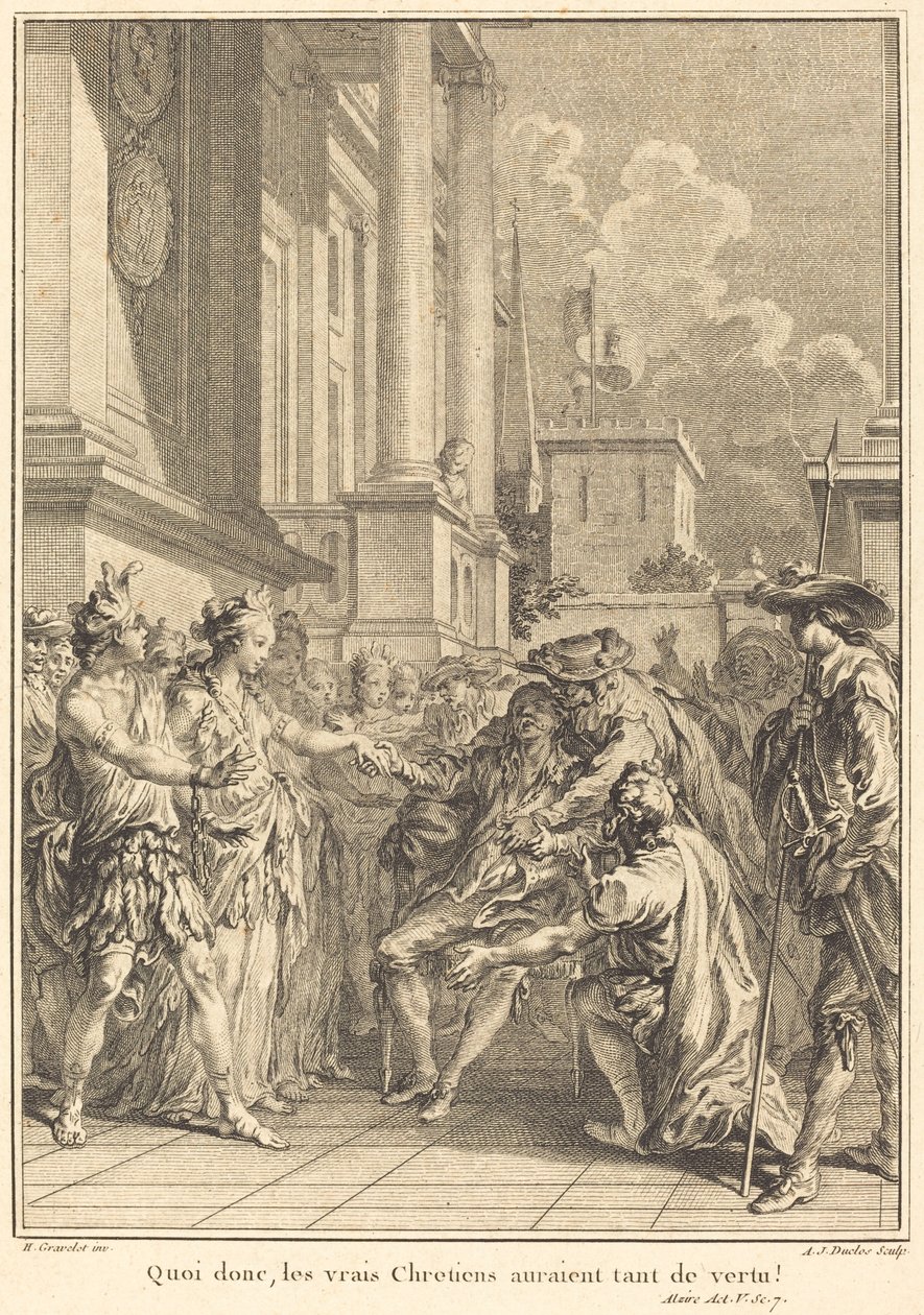 Öyleyse, gerçek Hıristiyanlar bu kadar çok erdeme sahip olacaklardı! by Antoine Jean Duclos after Hubert François Gravelot