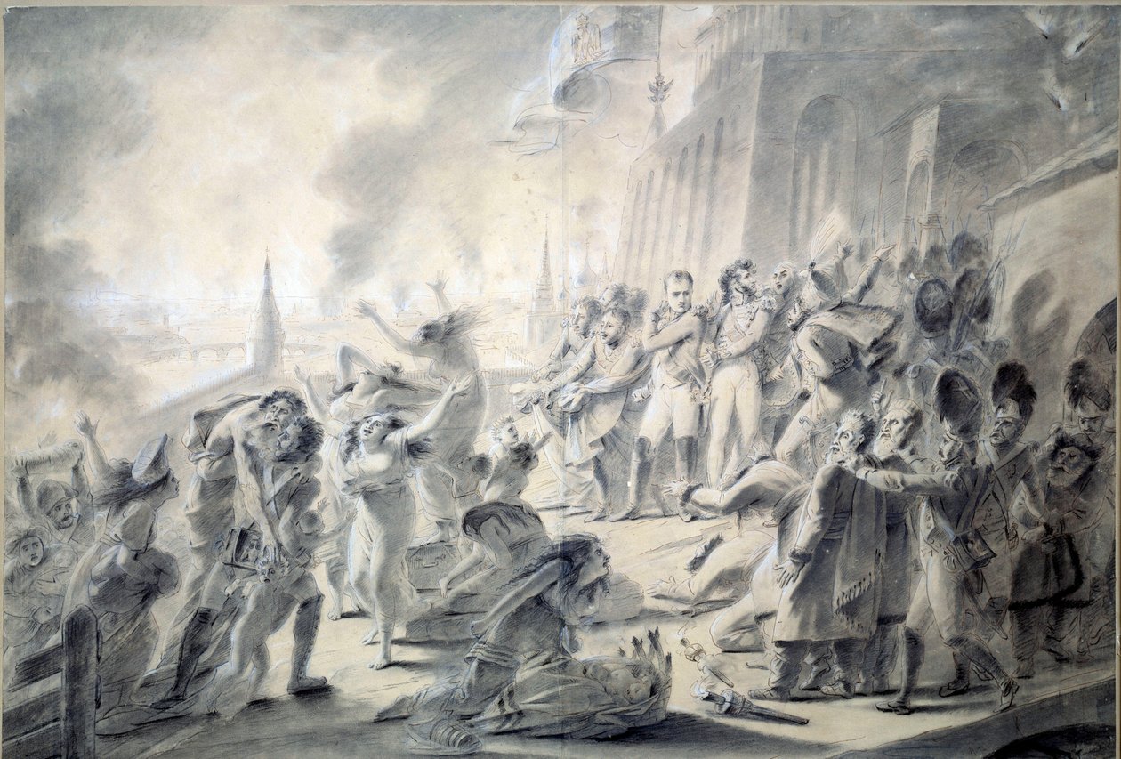 Moskova Yangını 15/09/1812 Kentin valisi Kont Rostopchina, I. Napolyon gelirken şehri yaktı. Antoine Jean Gros (1771-1835) 1812 Dim tarafından kahverengi mürekkep, yıkama, tükenmez kalem, kurşun kalem ve guaj ile çizim. 0,57x0,84 m Paris, Louvre Müzesi by Antoine Jean Gros