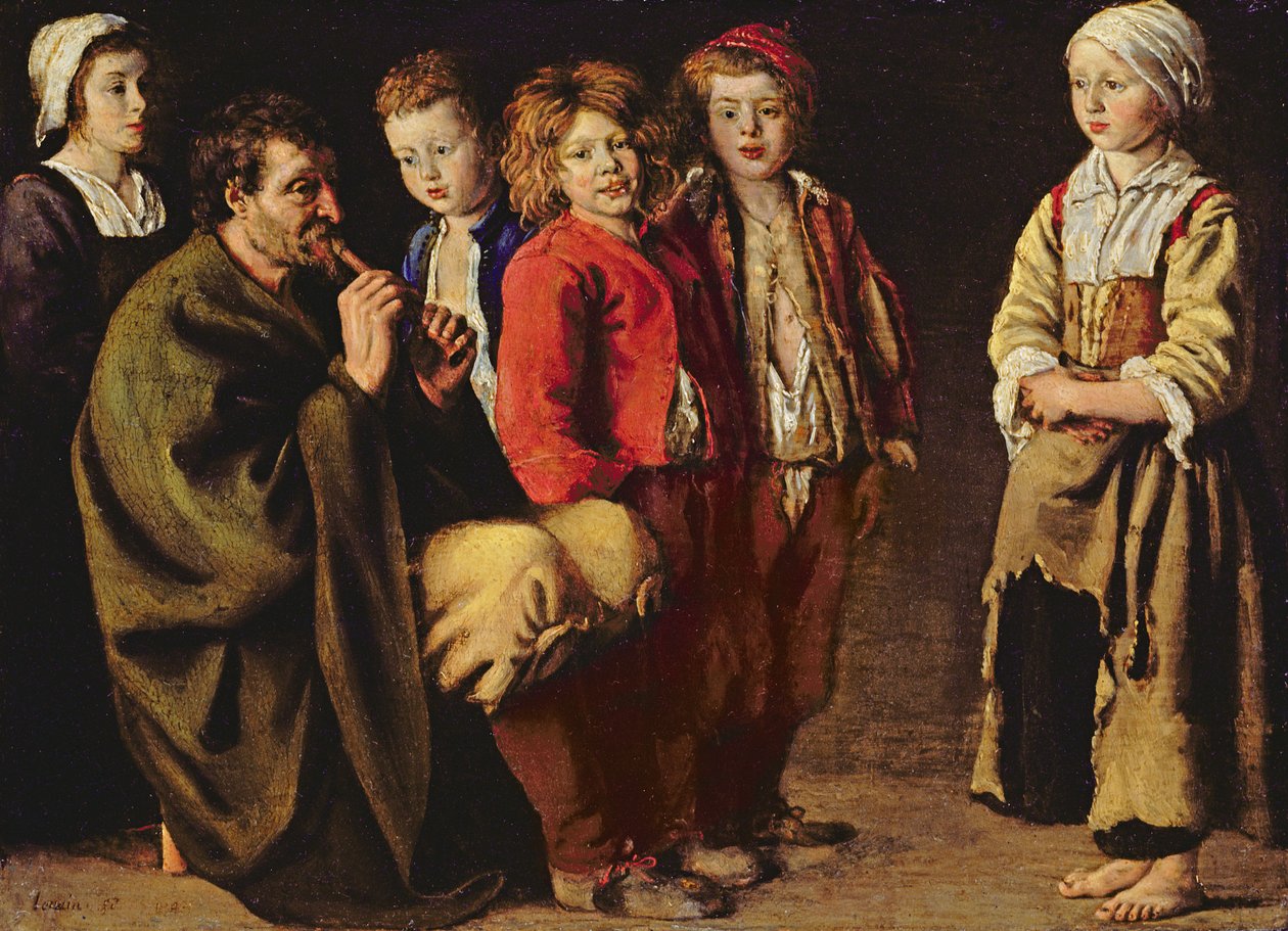 The Village Piper, 1642 (bakır üzerine yağlı boya) by Antoine Le Nain