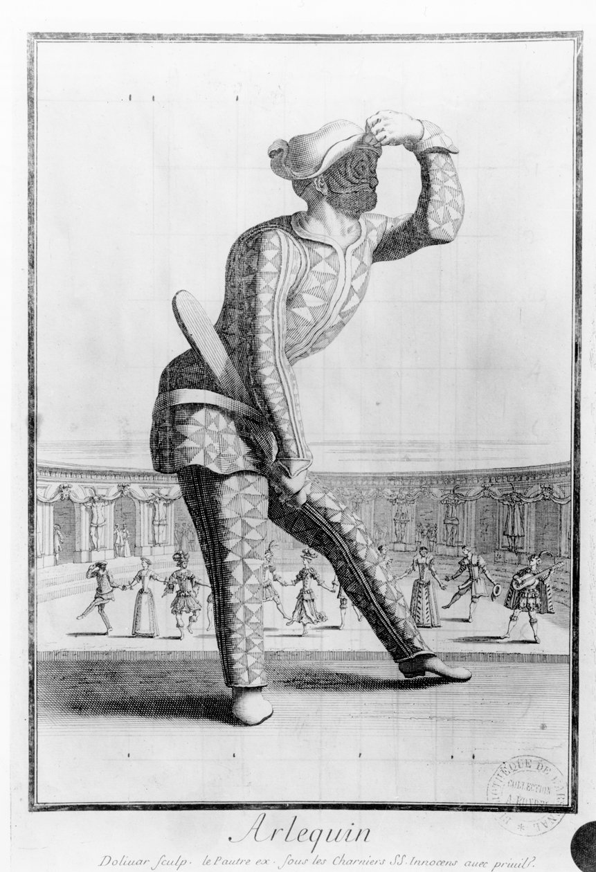 Harlequin, Juan Dolivar (1641-92) tarafından oyulmuş by Antoine Le Pautre