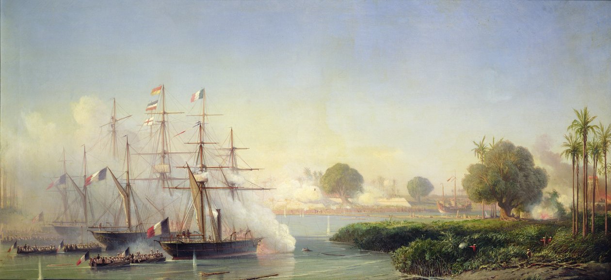 Koramiral Rigault de Genouilly tarafından Saygon Kalesi'ne Saldırı, 17 Şubat by Antoine Leon Morel Fatio