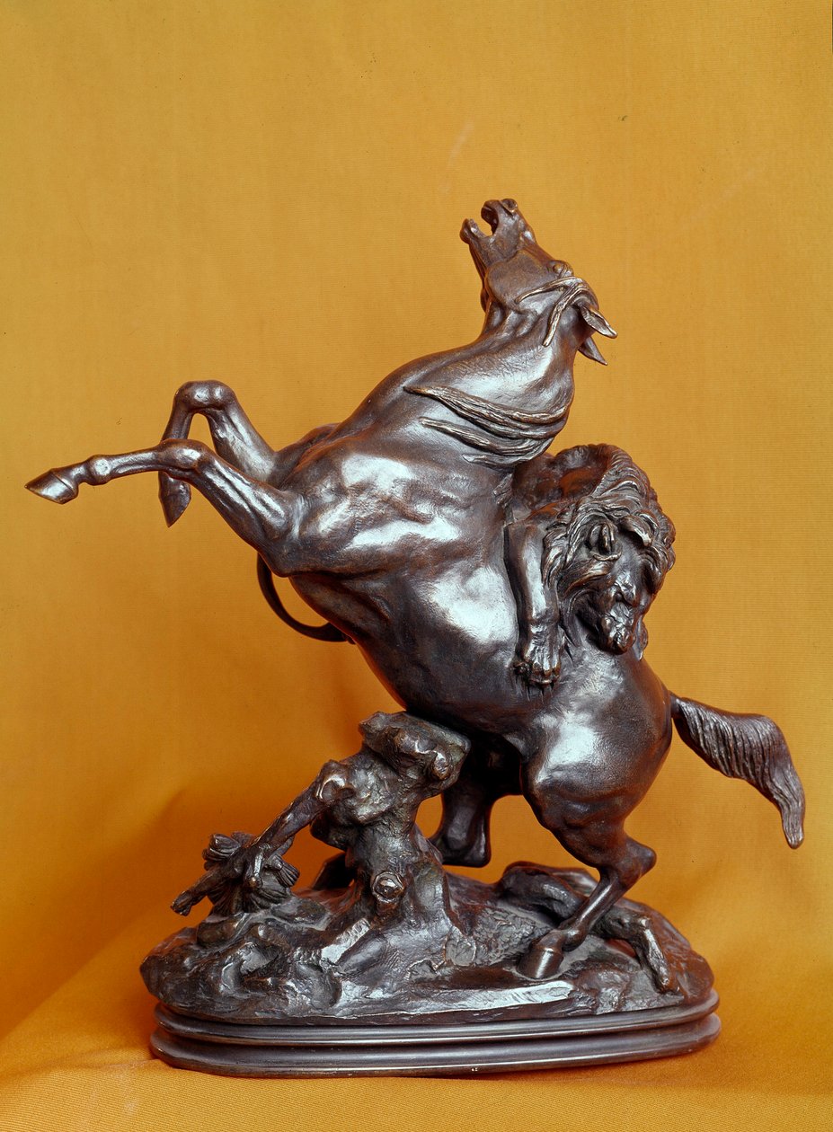 Lion Attacking a Horse Bronze sculpture by Antoine Louis Barye (1795-1875) 19th century. Paris, Louvre Museum by Antoine Louis Barye