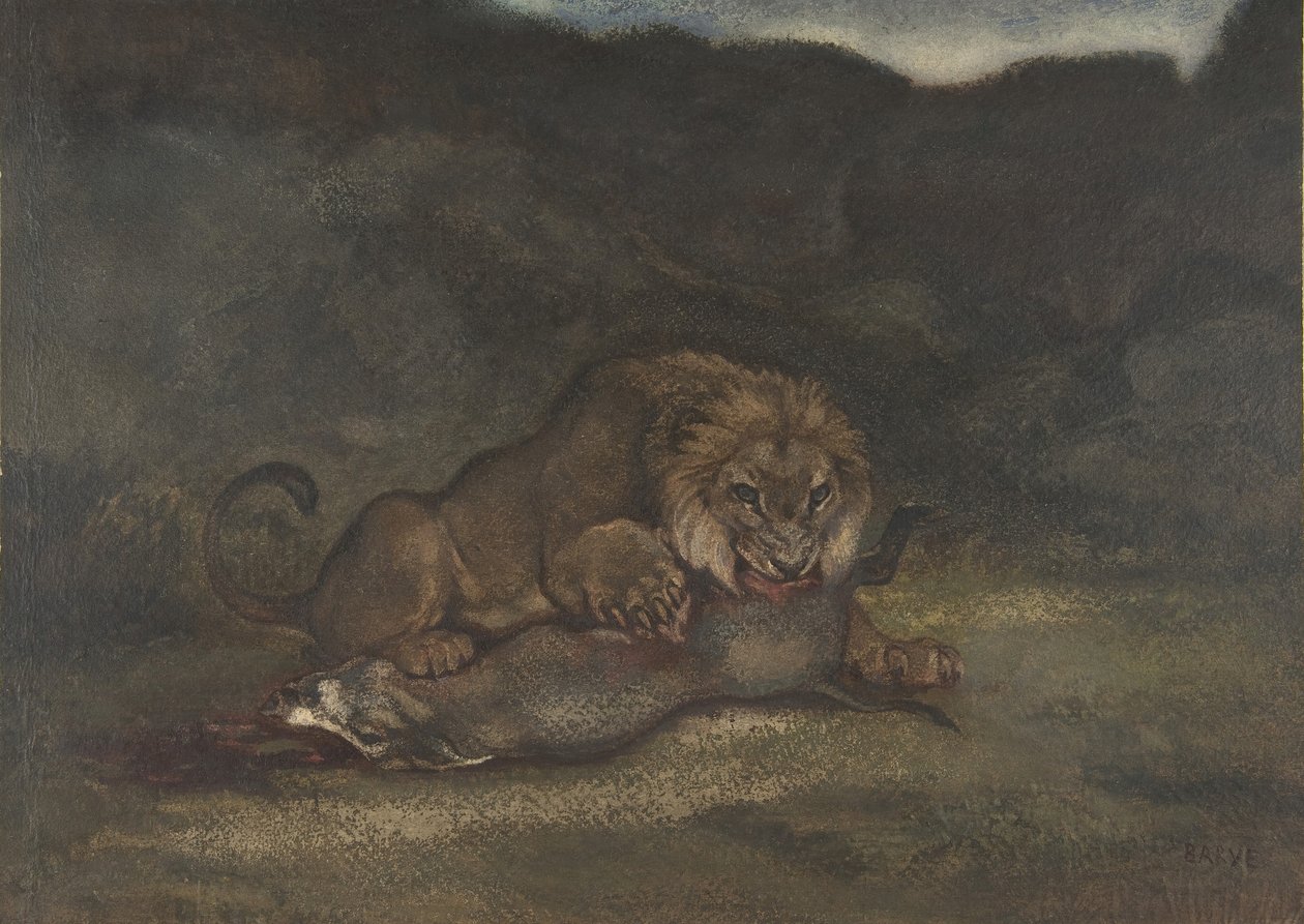 Aslan Yiyen Av, 1810-75. by Antoine Louis Barye