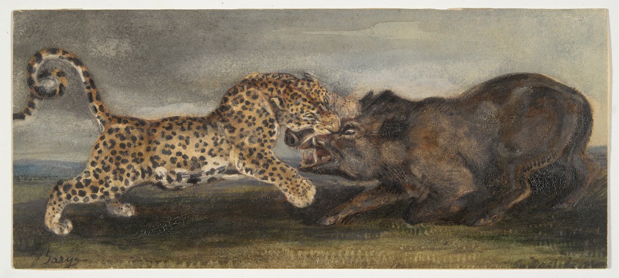 Yaban Domuzu ile Mücadele Eden Leopar by Antoine Louis Barye