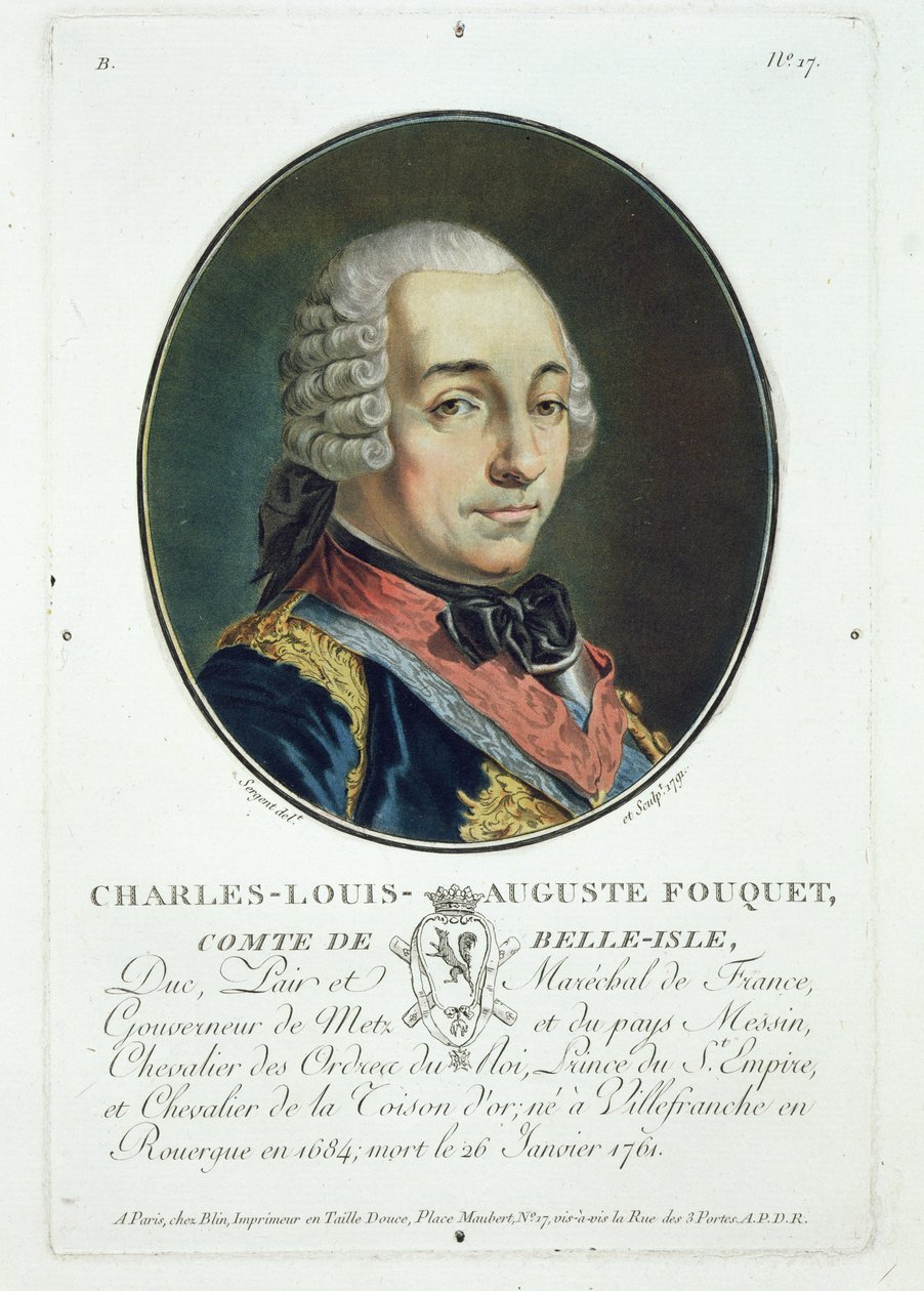 Charles-Louis-Auguste Fouquet (1684-1761), 'Büyük adamların, şanlı kadınların ve Fransa'nın unutulmaz konularının portreleri'nden, 1787-92'de yayınlandı by Antoine Louis Francois Sergent Marceau