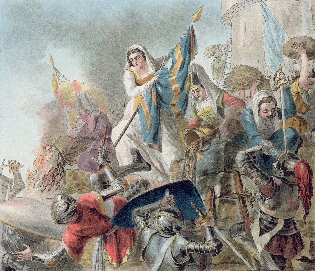 Jeanne Laisne, Bourgogne Adamlarına Karşı Bir Standart Yükseltiyor, Morret (fl. 1790-1820) 1787 tarafından kazınmış by Antoine Louis Francois Sergent Marceau