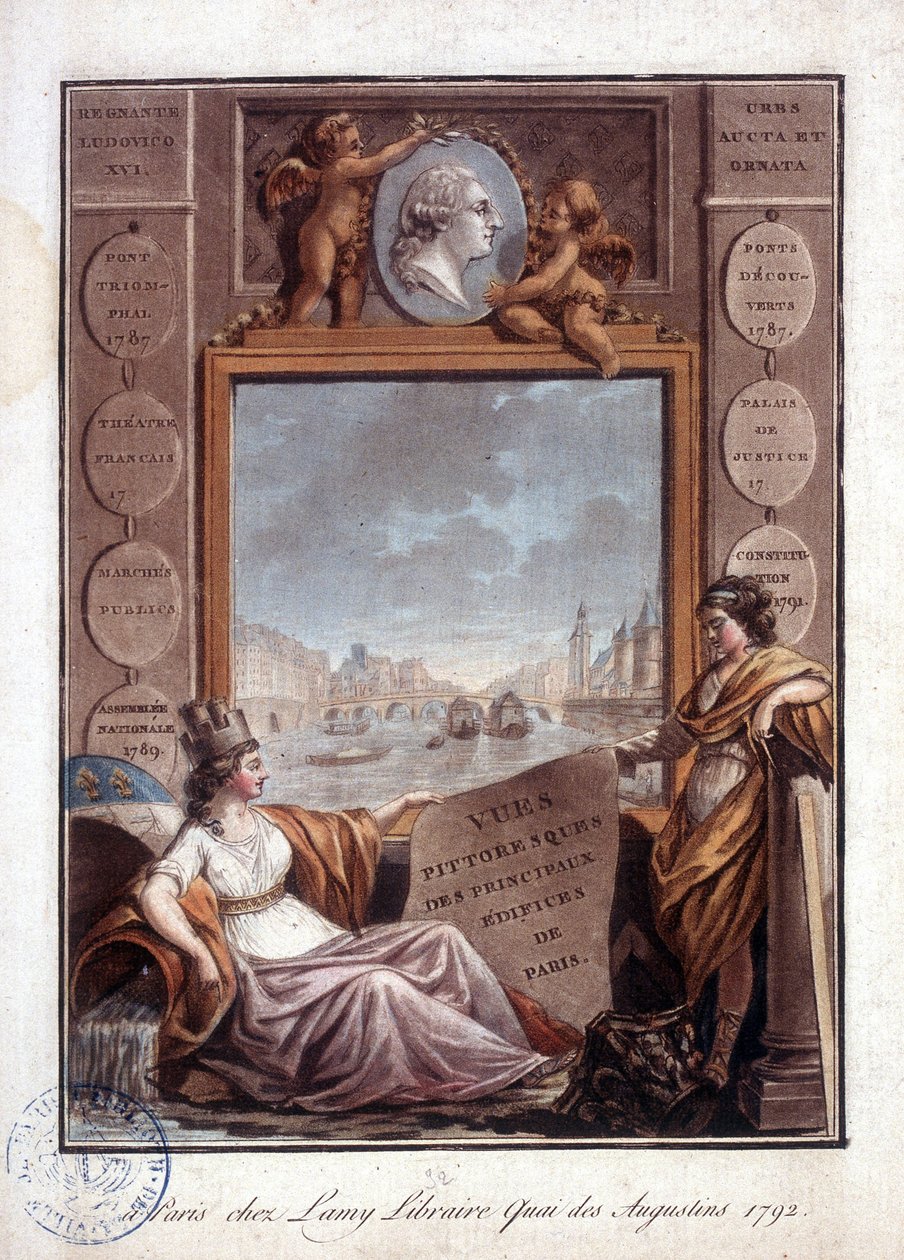 Lamy, Quai des Augustins kitapçısından Paris manzarası by Antoine Louis Francois Sergent Marceau