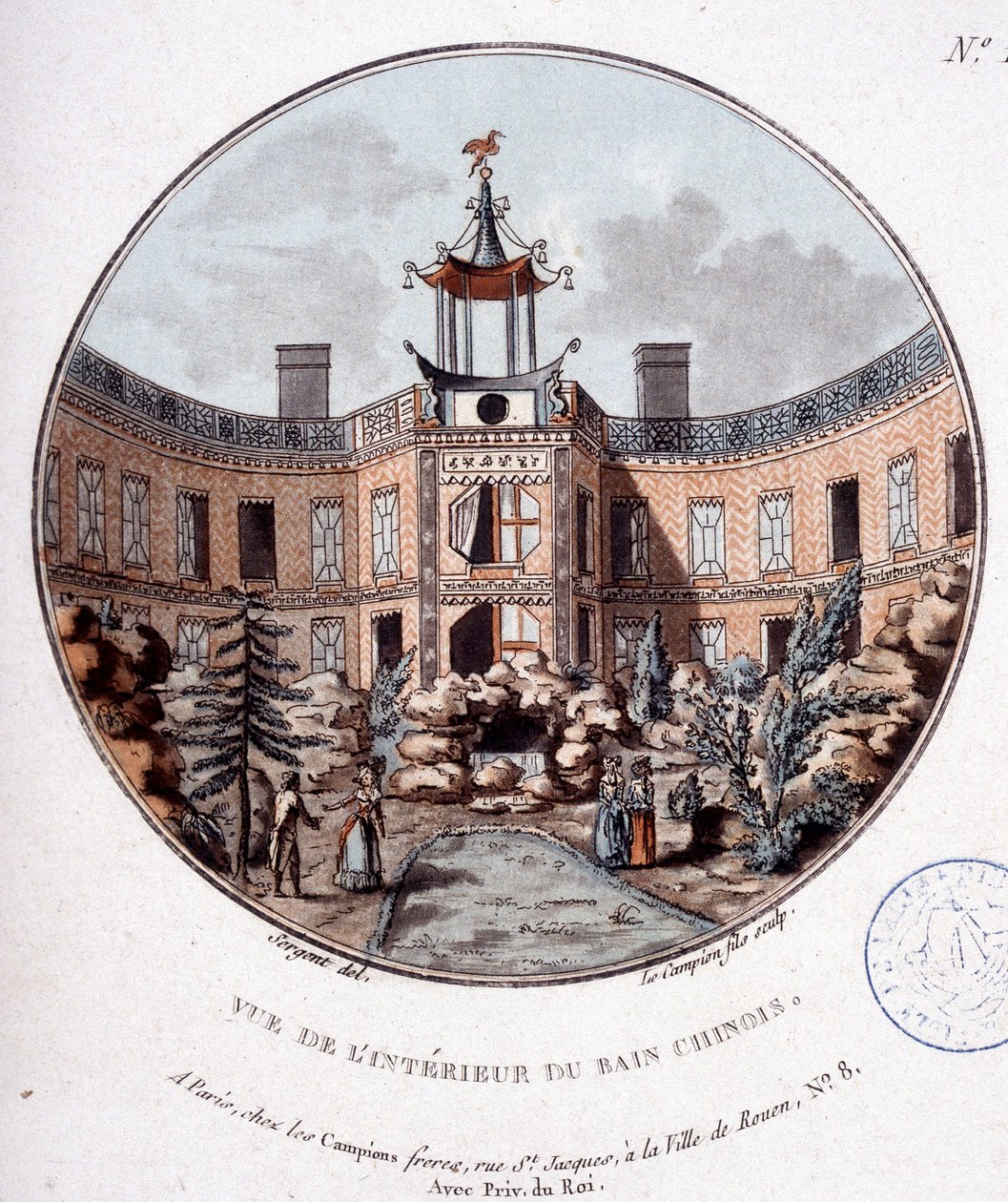 Çin hamamının iç görünümü, Paris. Çavuş tarafından Paris'in ana binalarının prittoresque manzaralarında by Antoine Louis Francois Sergent Marceau