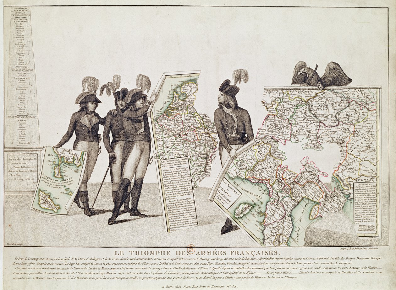 Fransız Ordularının Zaferi, Napolyon ve Loeben Barışı Zamanında Zaferlerinin Haritalarını Tutan Generalleri, 18 Nisan 1797, c.1797 by Antoine Maxime Monsaldy