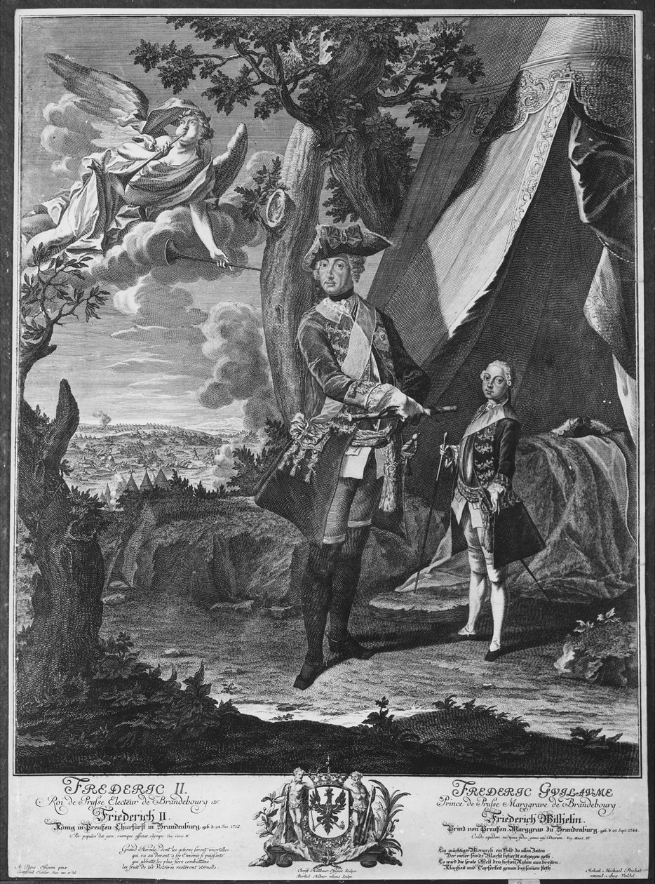 Frederick II (1712-86) and His Nephew Frederick William II (1744-97), engraved by Johann Probst (1673-1750)   by Antoine Pesne