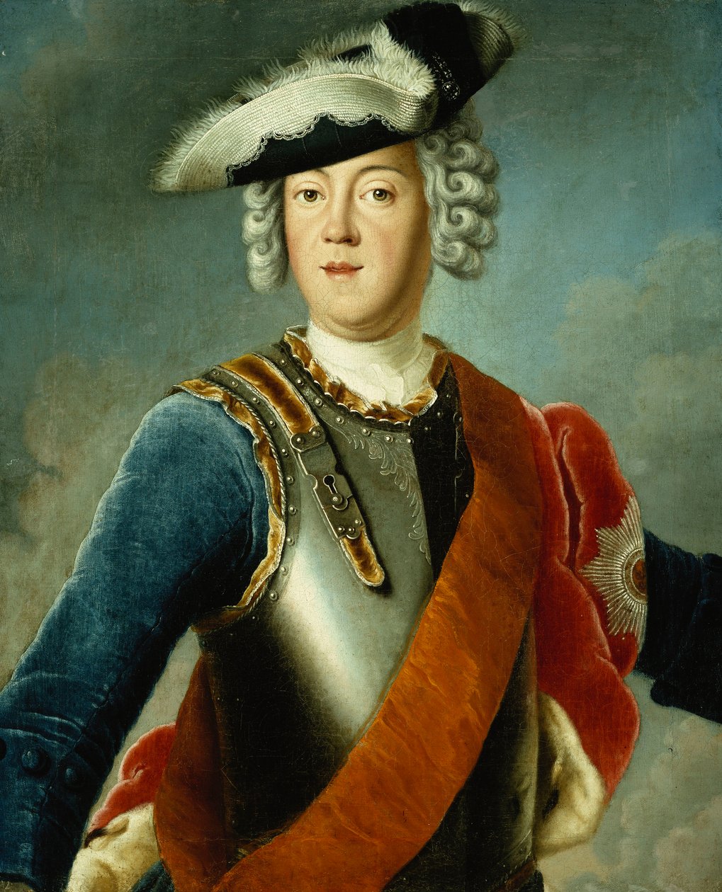 Mavi Ceket, Beyaz Gömlek ve Zırh Göğüs Plakası Giyen Yarım Boy, August William Olduğu Söylenen Bir Beyefendinin Portresi by Antoine Pesne
