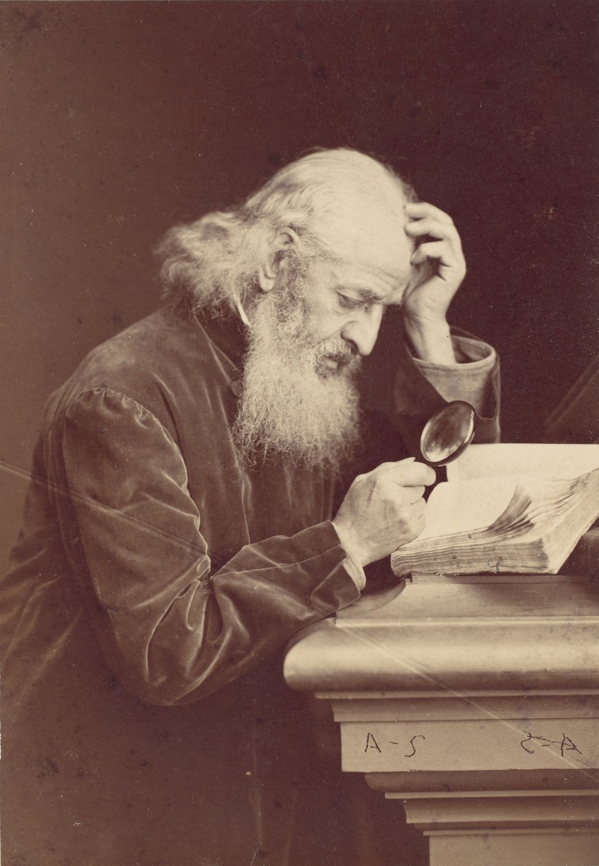 [Büyüteçli Sakallı Adam Bir El Yazmasını İnceliyor], 1870