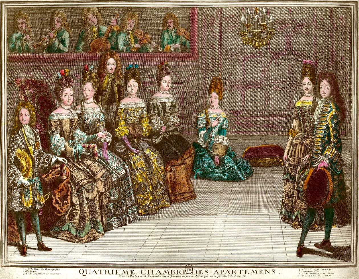 Louis XIV (1638-1715) ailesinin dairelerinin dördüncü yatak odasında 1696 civarında Versailles