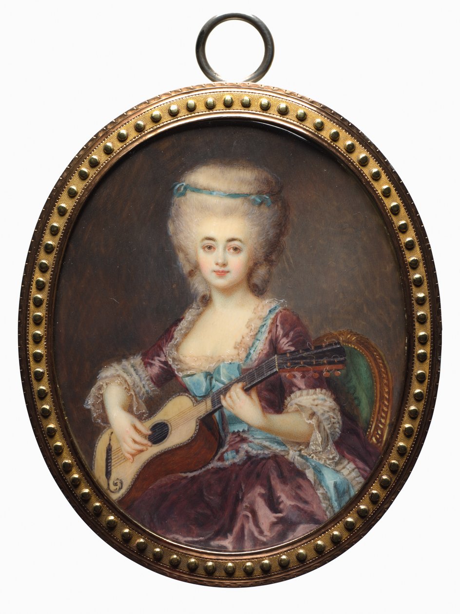 Louise DAumont adında gitarlı bir kadının portresi, Mazarin..., 18. yüzyılın sonları. by Antoine Vestier