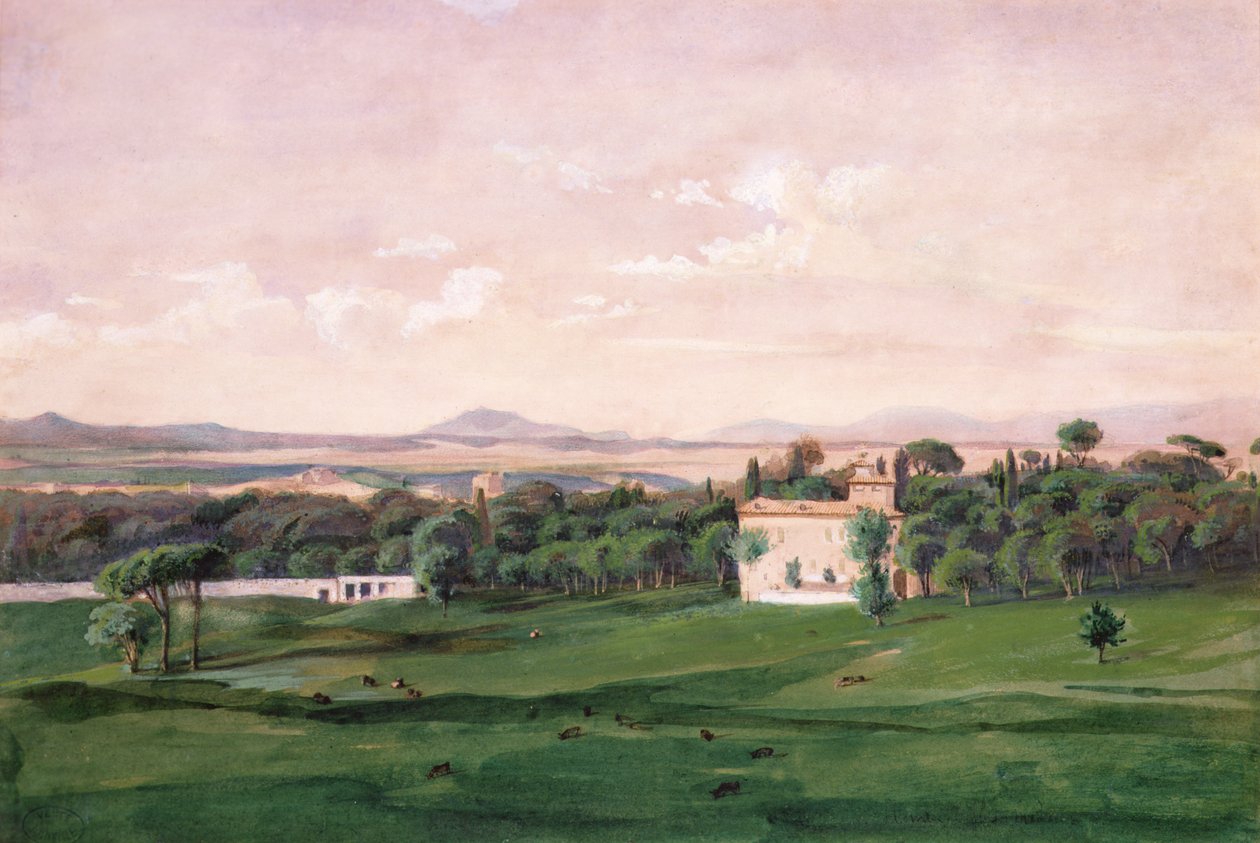 Villa Medici, Roma (suluboya) by Antoine Victor Joinville