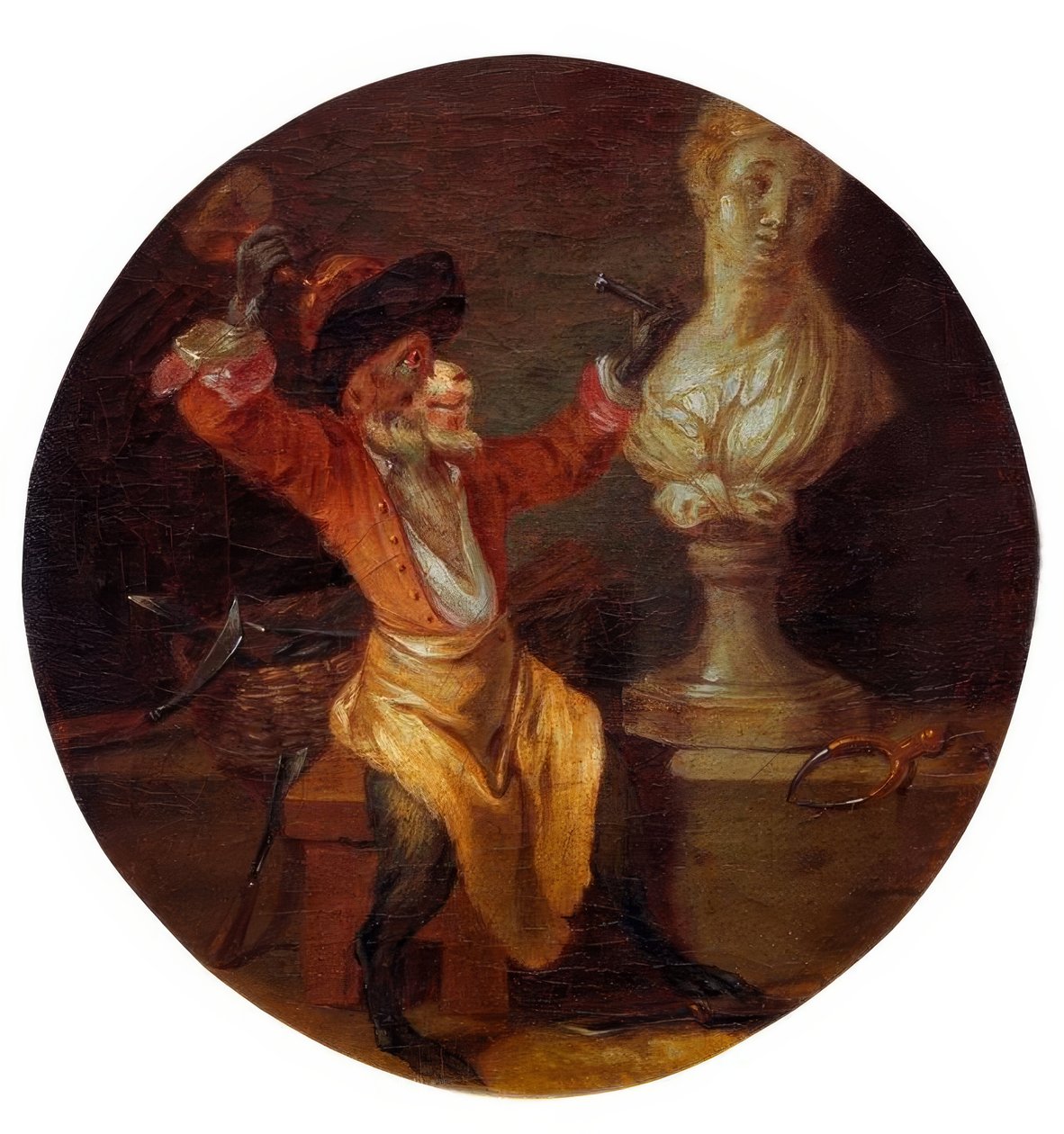 Bir heykeltıraş olarak maymun by Jean Antoine Watteau