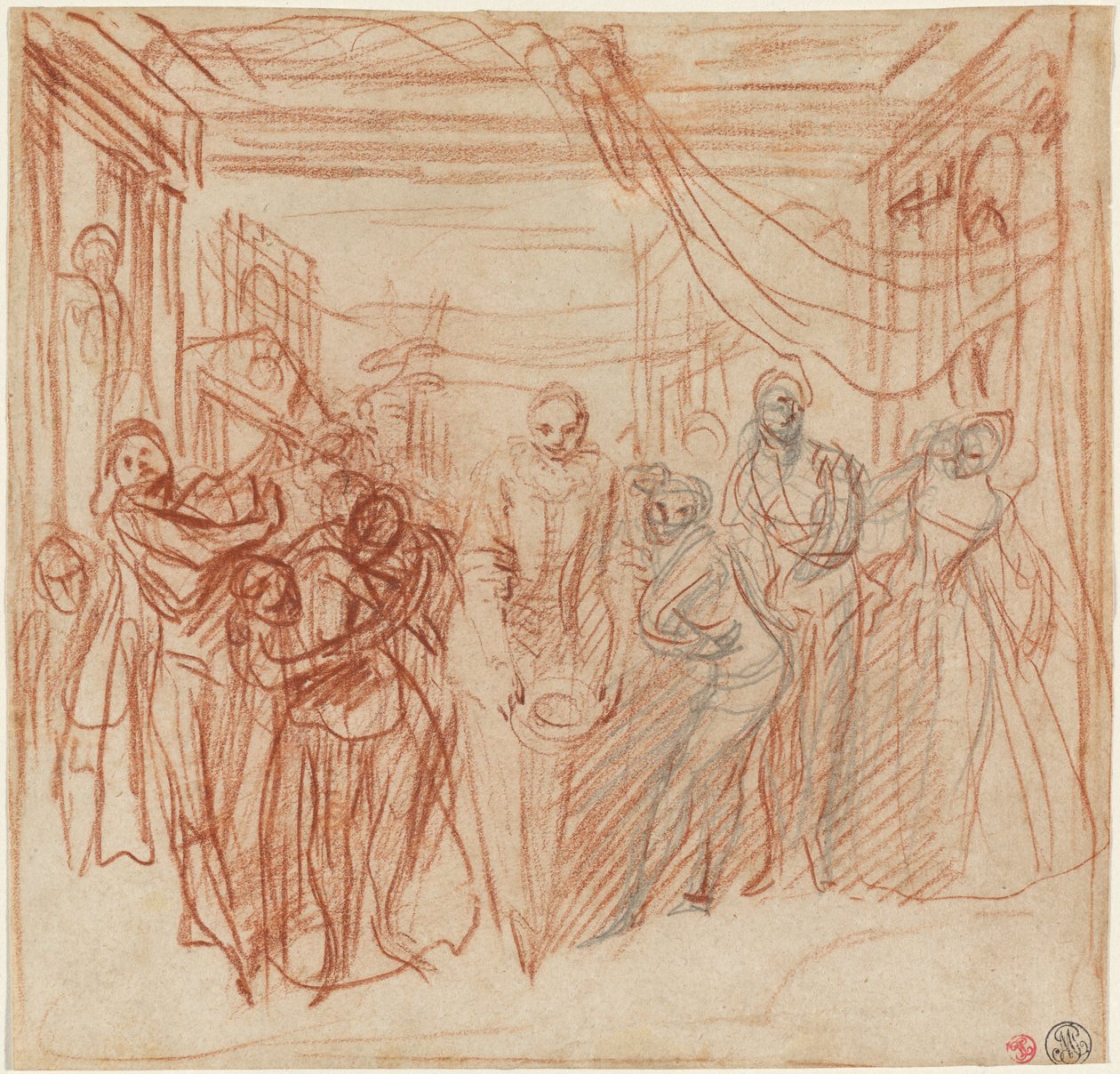 Yaylarını Çeken İtalyan Komedyenler by Antoine Watteau