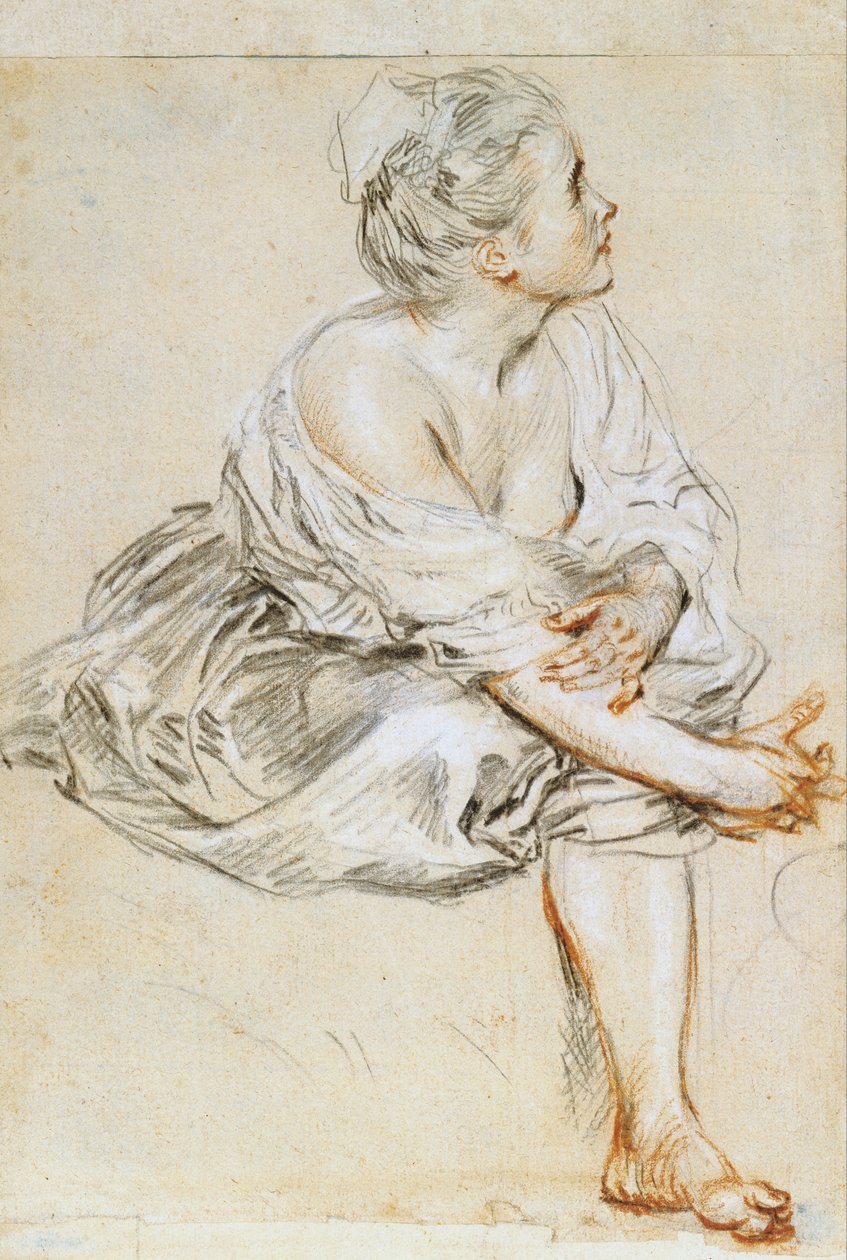 Oturan Genç Kadın by Antoine Watteau