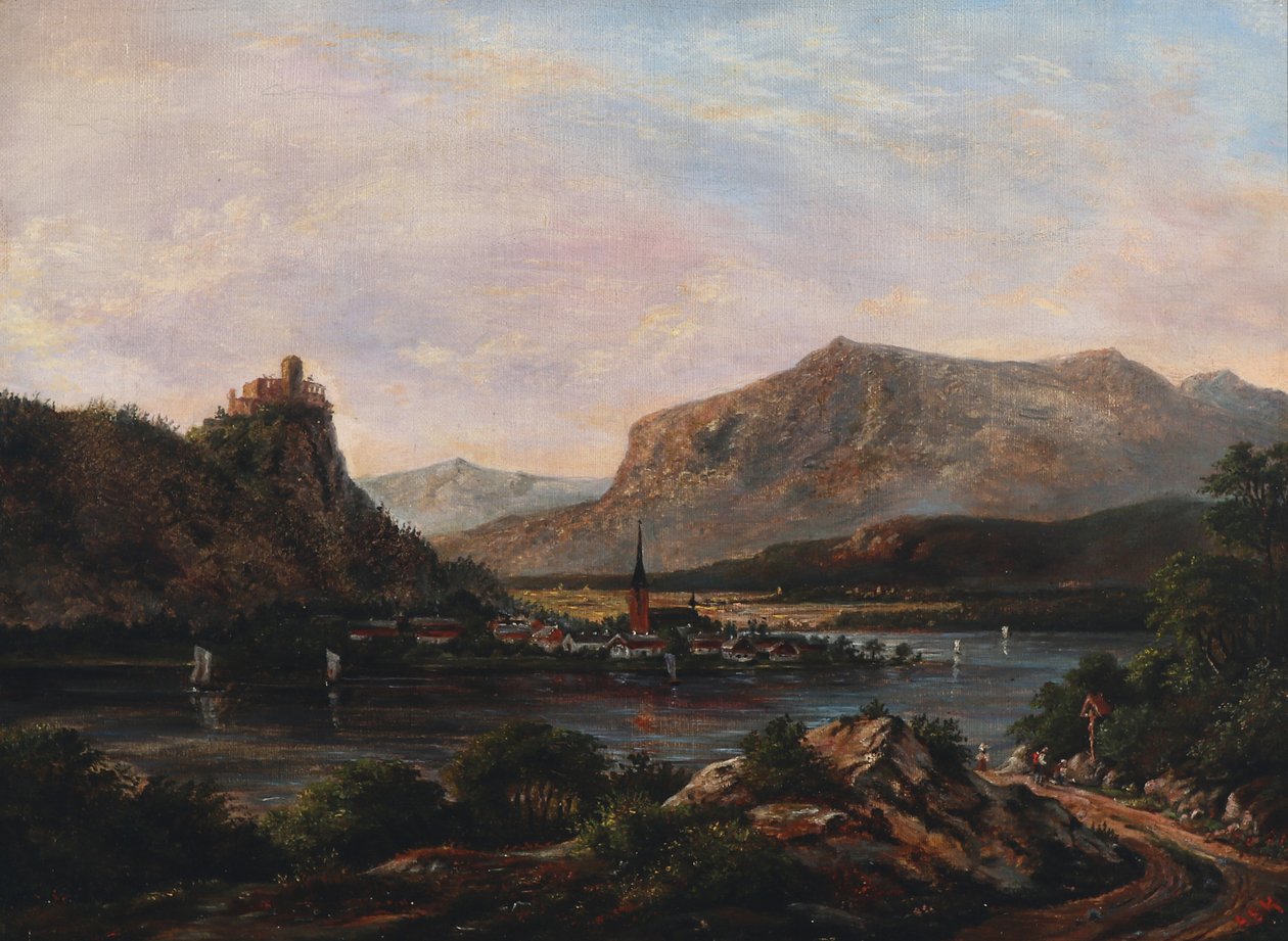 Zirvede kale ile nehir manzarası. by Anton Eduard Kieldrup