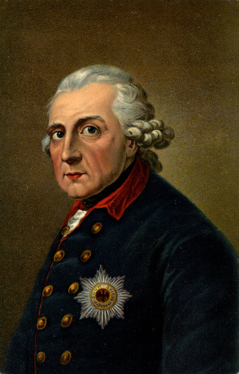 Tarih. Almanya. Büyük Frederick II. Anton Graff'ın (1780) bir portresinden esinlenen çizim, Almanya, 1900 dolayları (kartpostal) by Anton (after) Graff