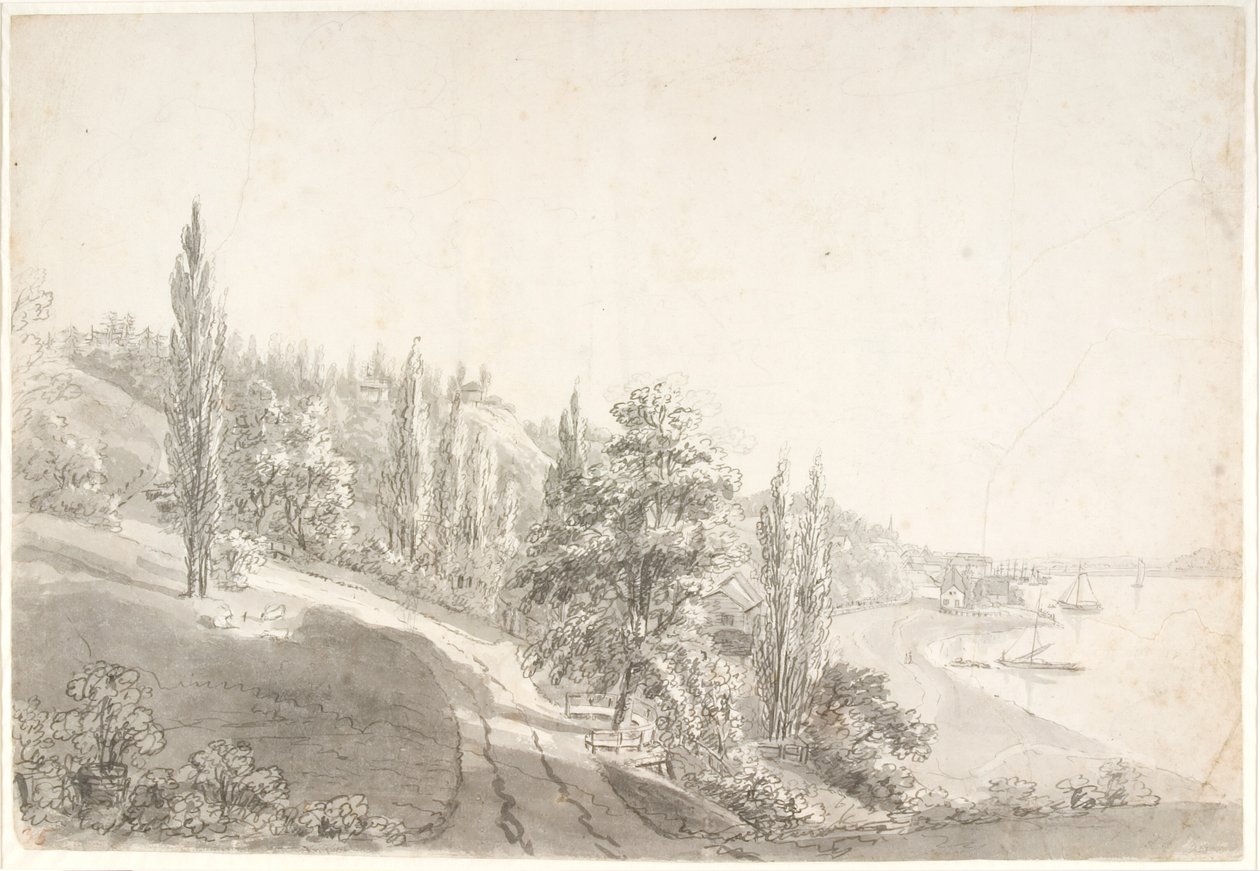 Elbe'de şehir manzarası by Anton Carl Dusch